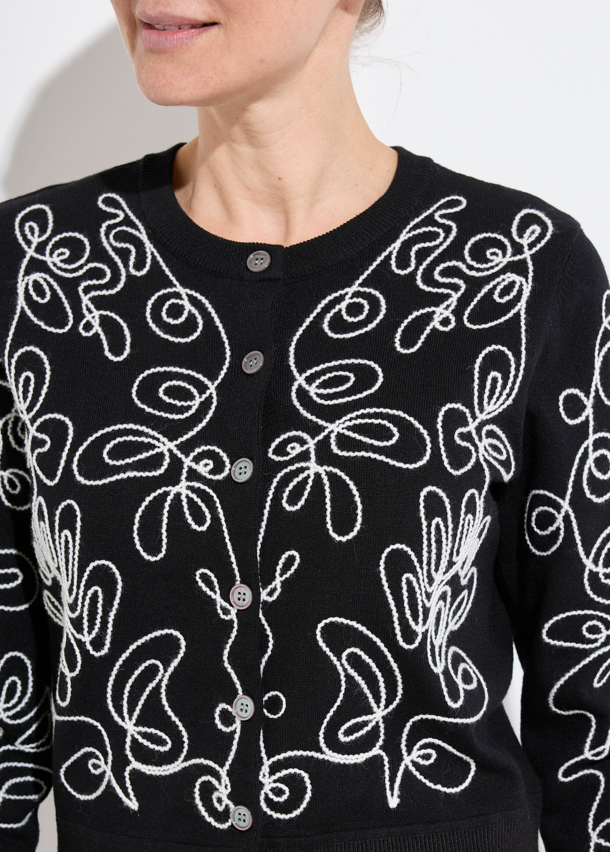 Gilet cardigan boutonné court brodé Femme Noir PAGA DE1