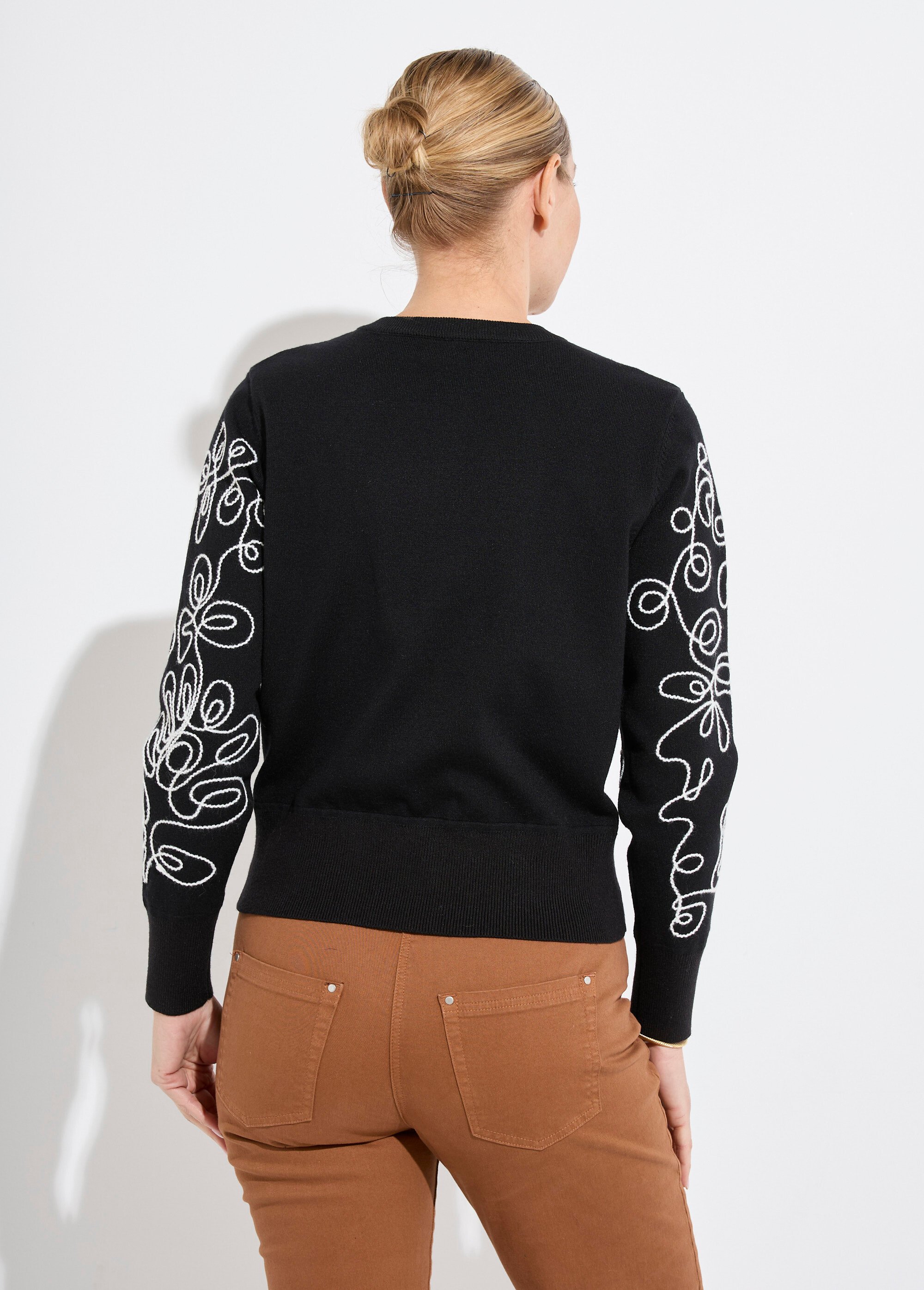 Gilet cardigan boutonné court brodé Femme Noir PAGA DO1