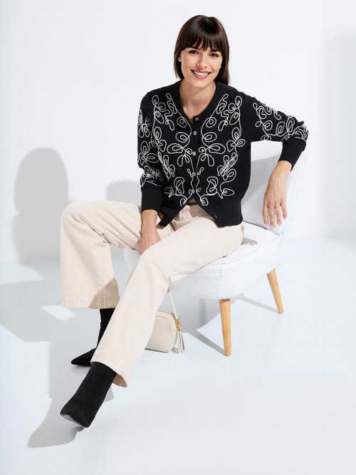 Gilet cardigan boutonné court brodé Femme Noir PAGA MV1