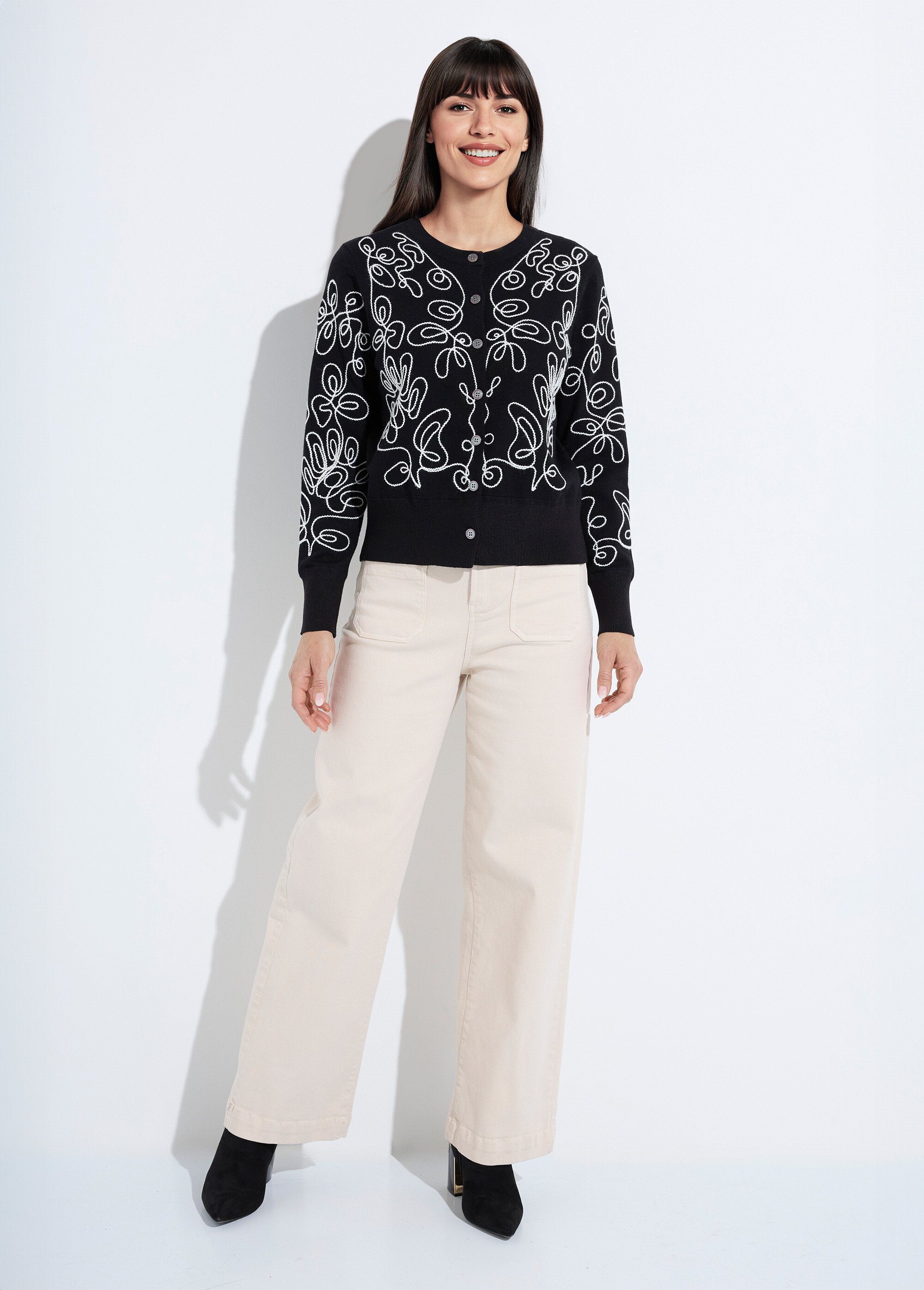 Gilet cardigan boutonné court brodé Femme Noir PAGA SF1