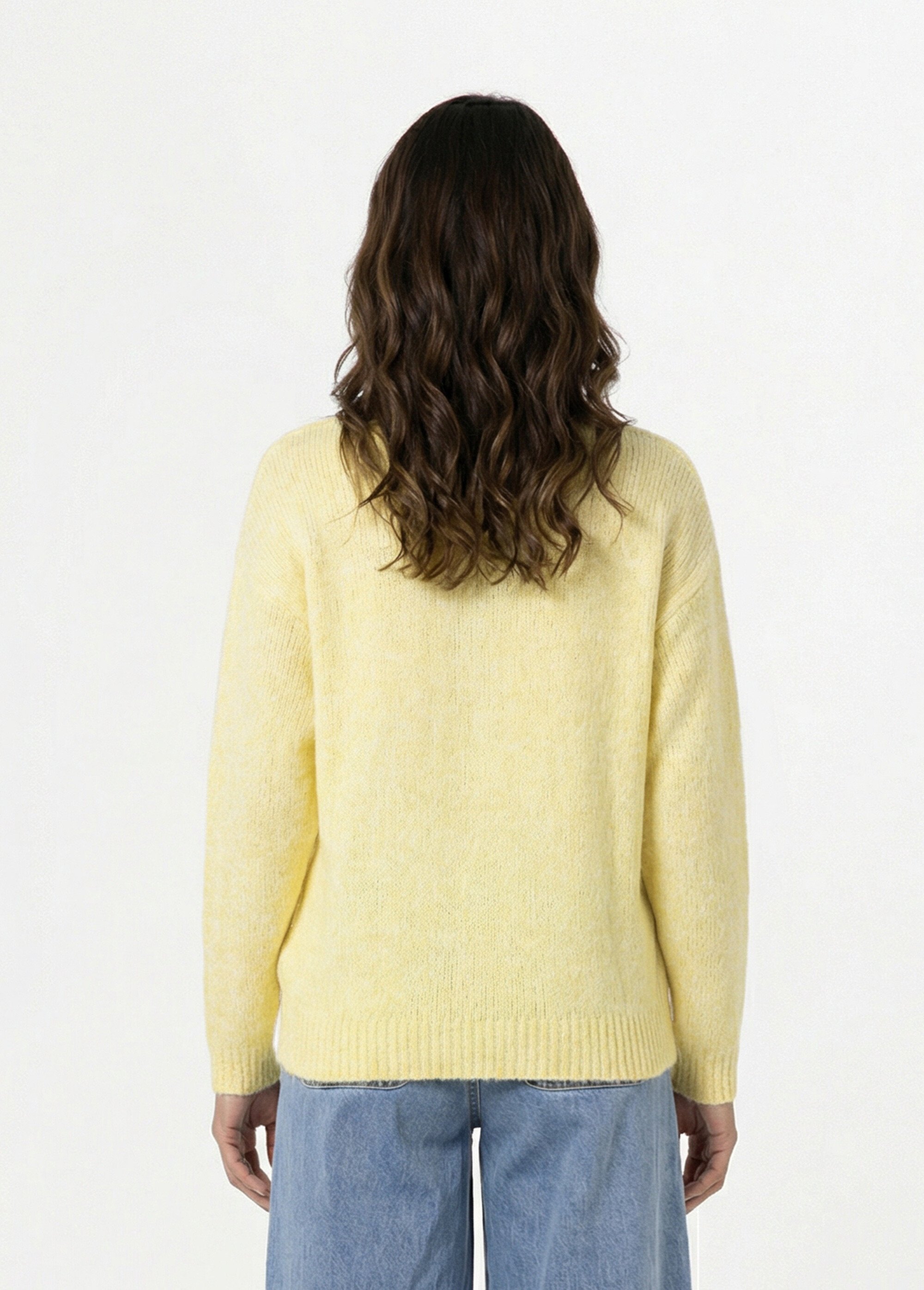 Gilet col rond en maille avec laine Femme Jaune IA-AR1014 DO1