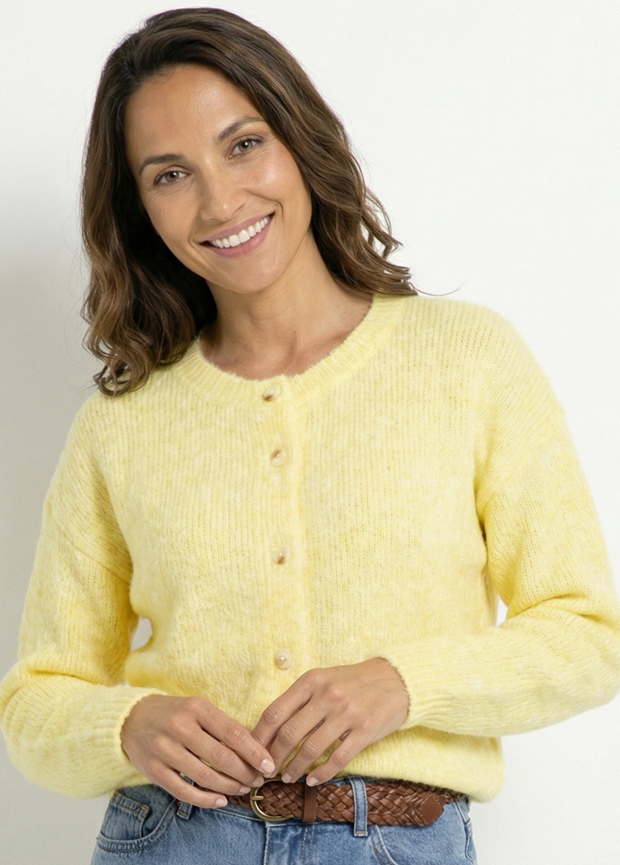 Gilet col rond en maille avec laine Femme Jaune IA-AR1014 MV1