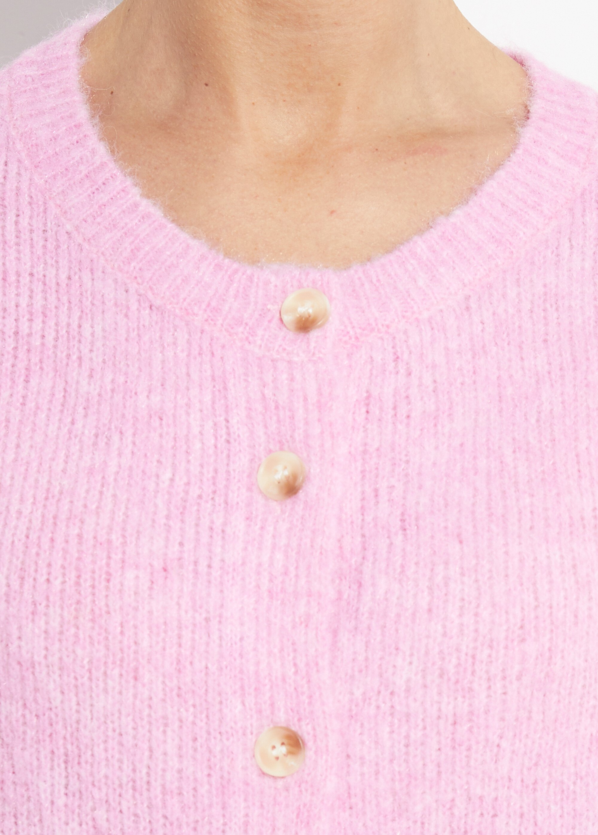 Gilet col rond en maille avec laine Femme Rose IA-AR1014 DE1