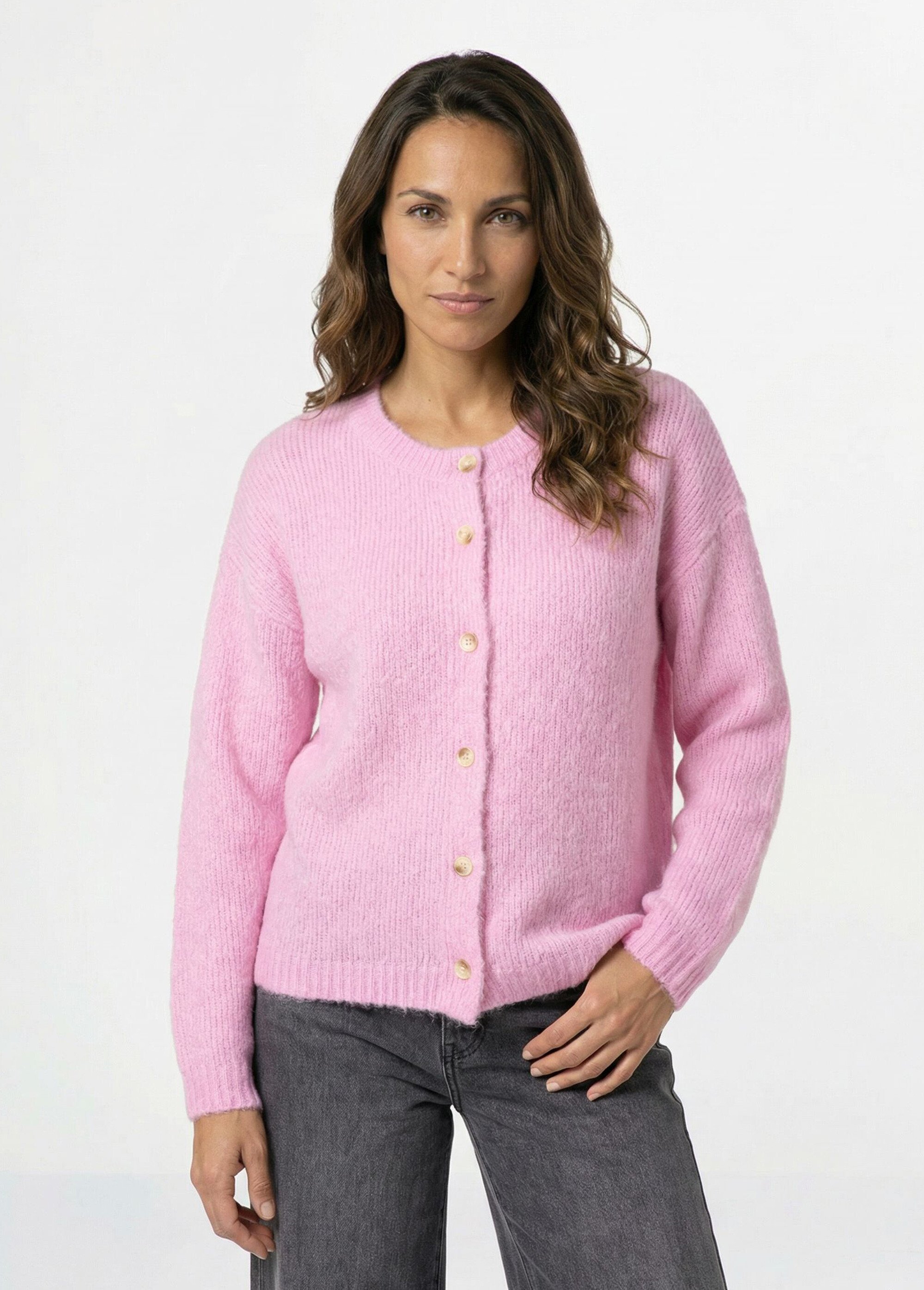 Gilet col rond en maille avec laine Femme Rose IA-AR1014 FA1