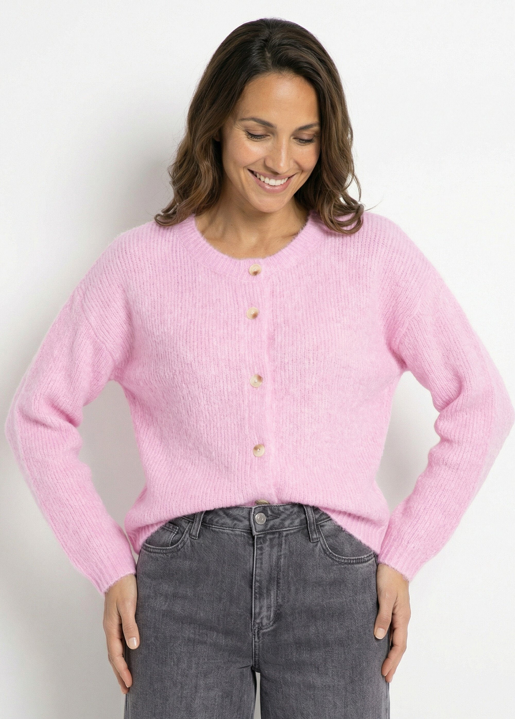 Gilet col rond en maille avec laine Femme Rose IA-AR1014 MV1