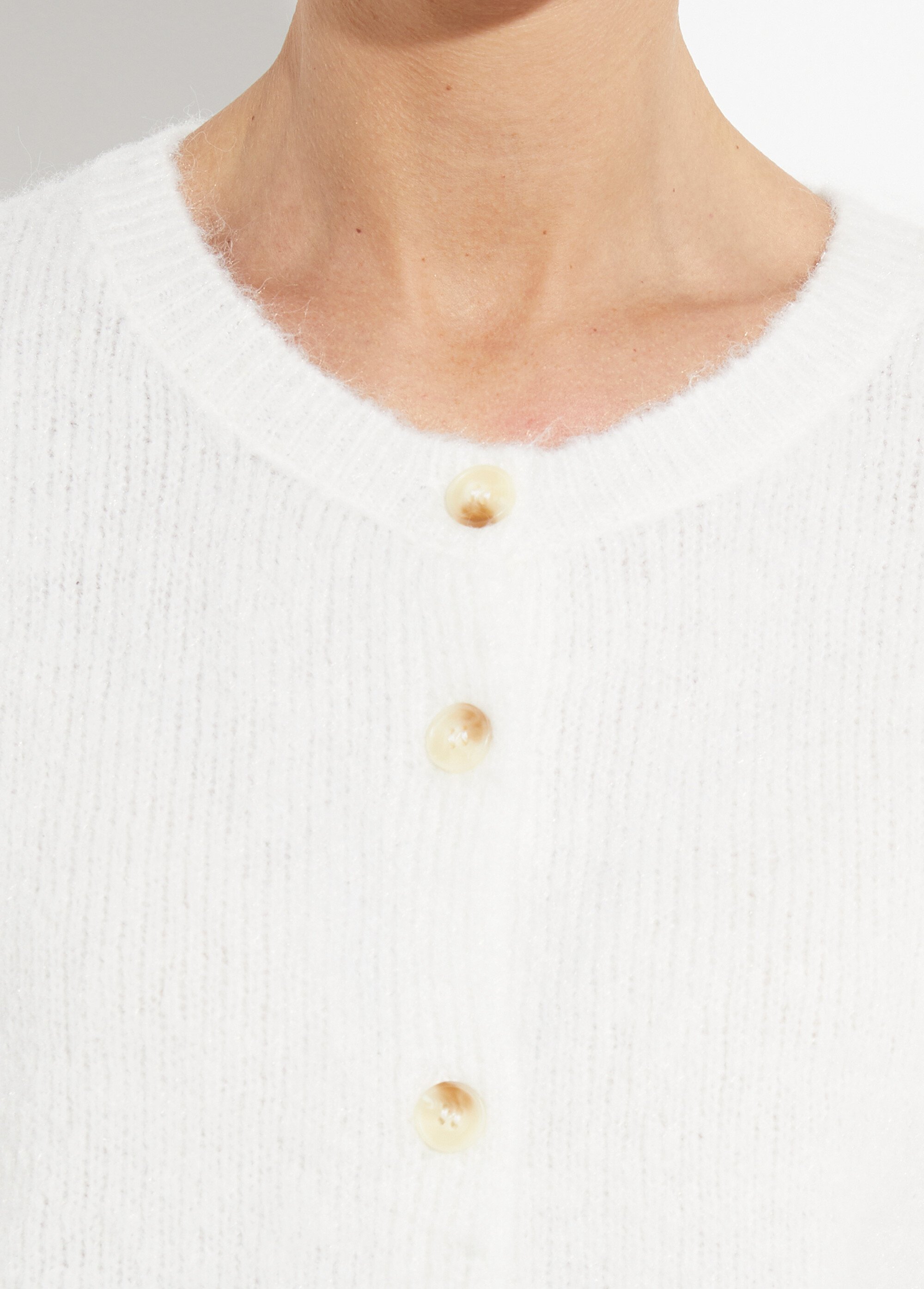 Gilet col rond en maille avec laine Femme Blanc IA-AR1014 DE1