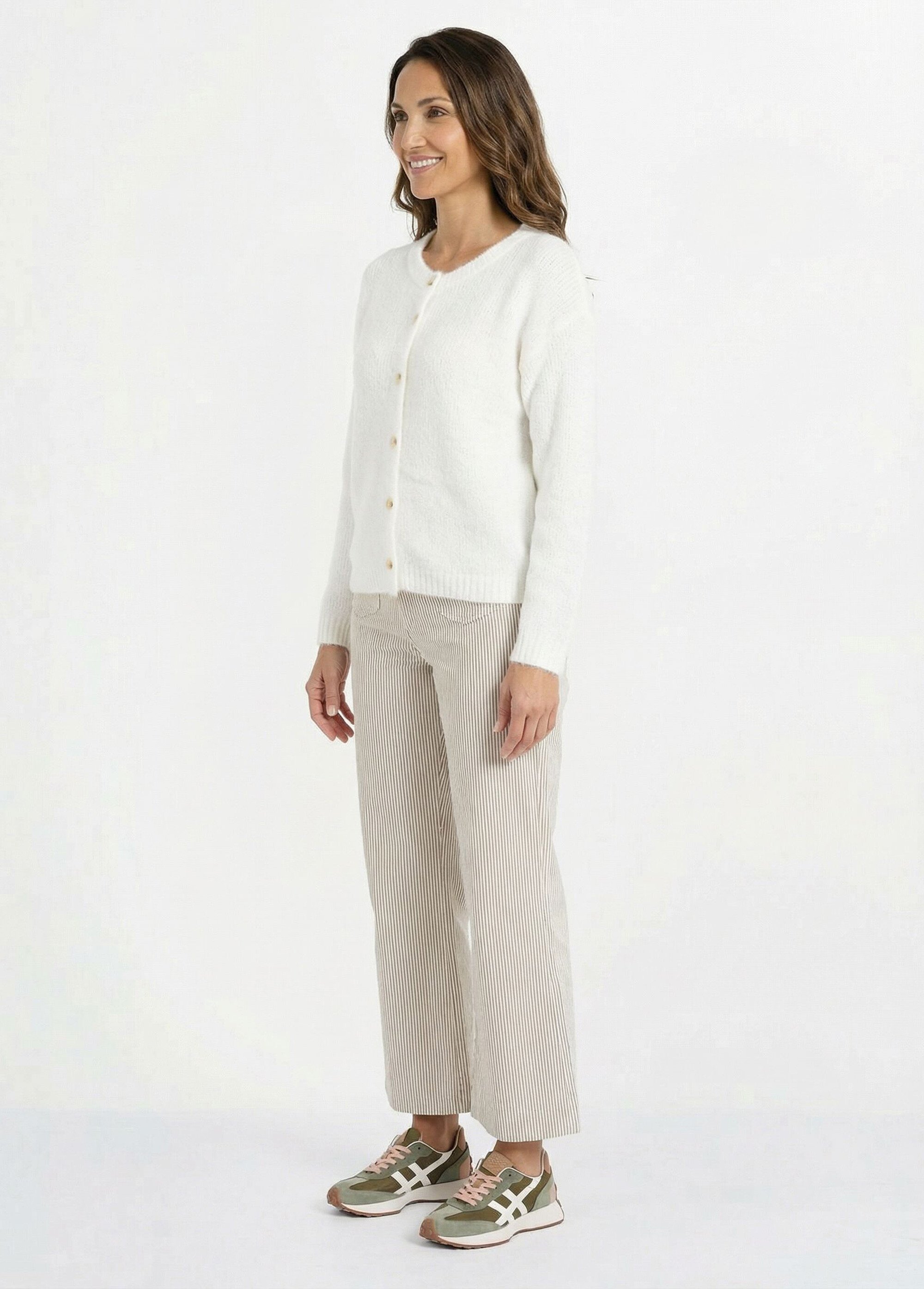 Gilet col rond en maille avec laine Femme Blanc IA-AR1014 GA1