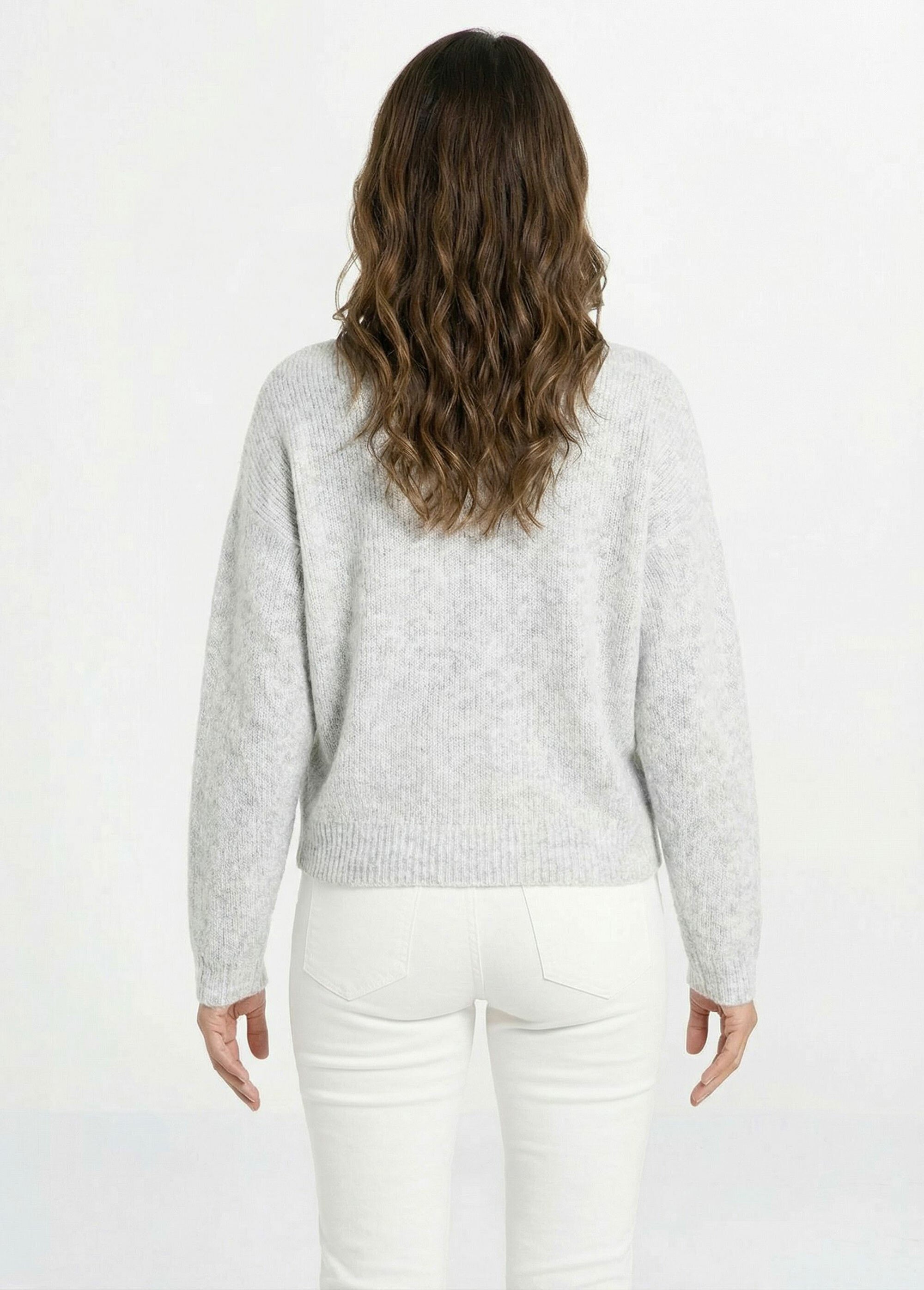 Gilet col rond en maille avec laine Femme Gris IA-AR1014 DO1