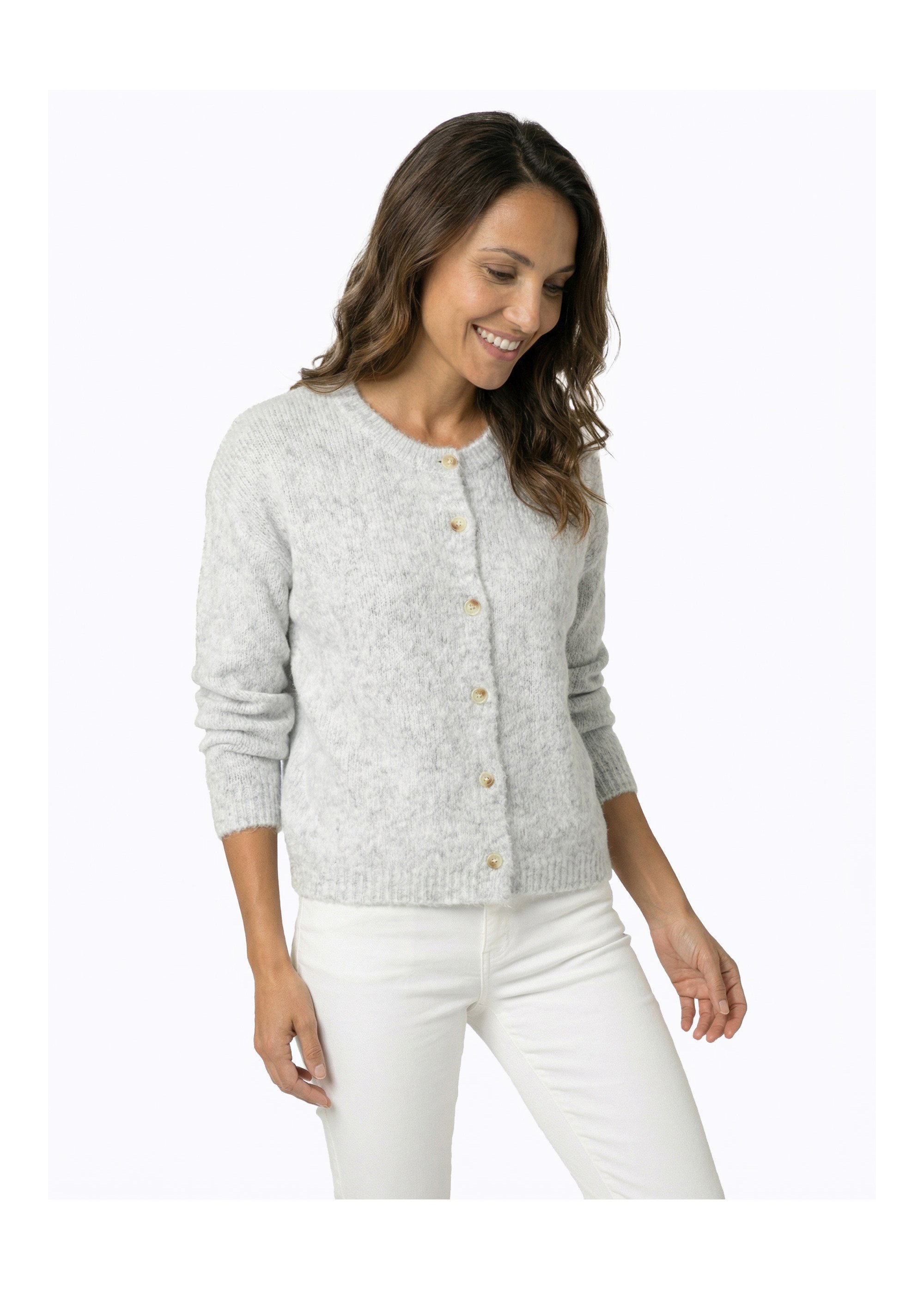 Gilet col rond en maille avec laine Femme Gris IA-AR1014 MV1