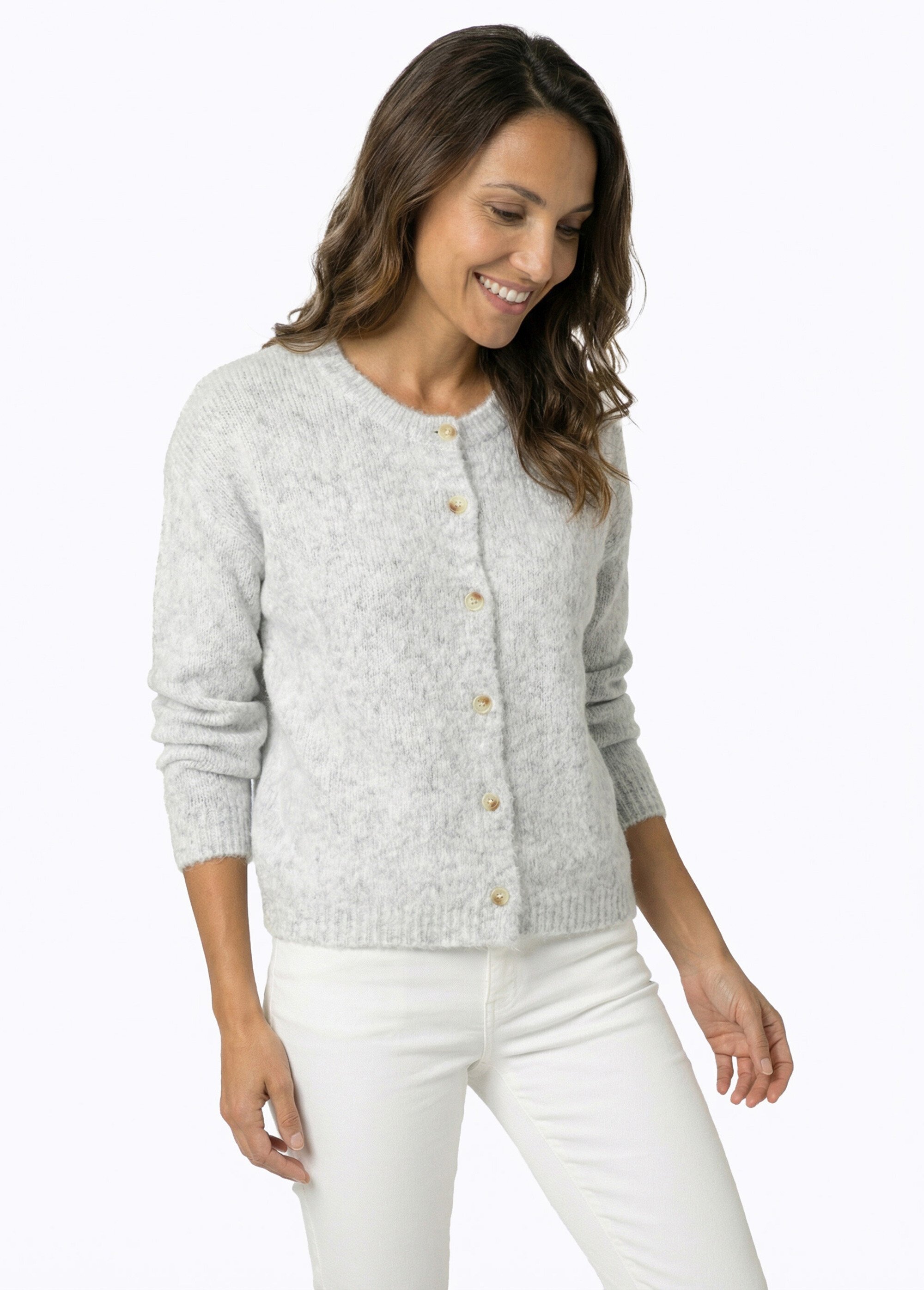 Gilet col rond en maille avec laine Femme Gris IA-AR1014 MV1