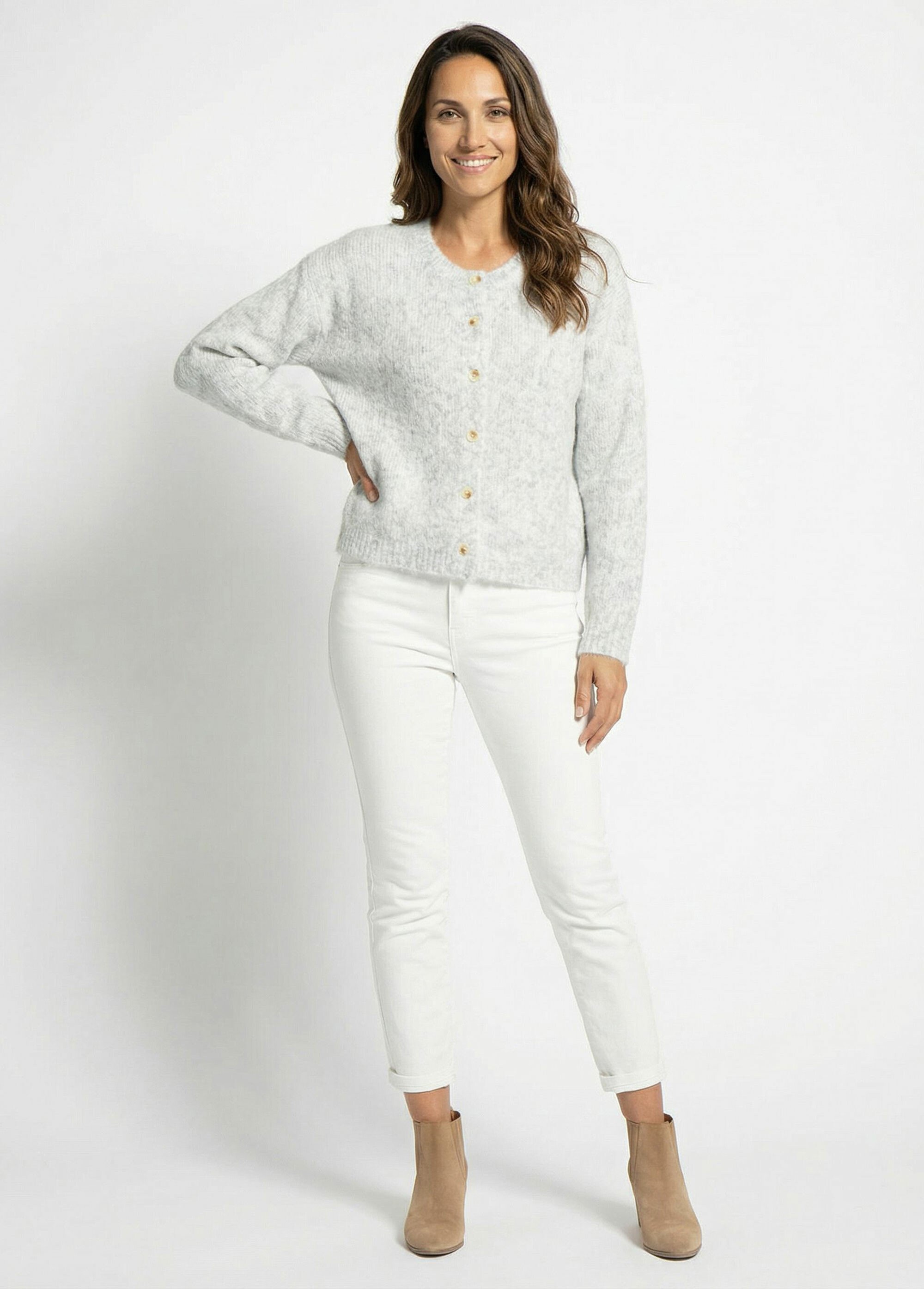 Gilet col rond en maille avec laine Femme Gris IA-AR1014 SF1