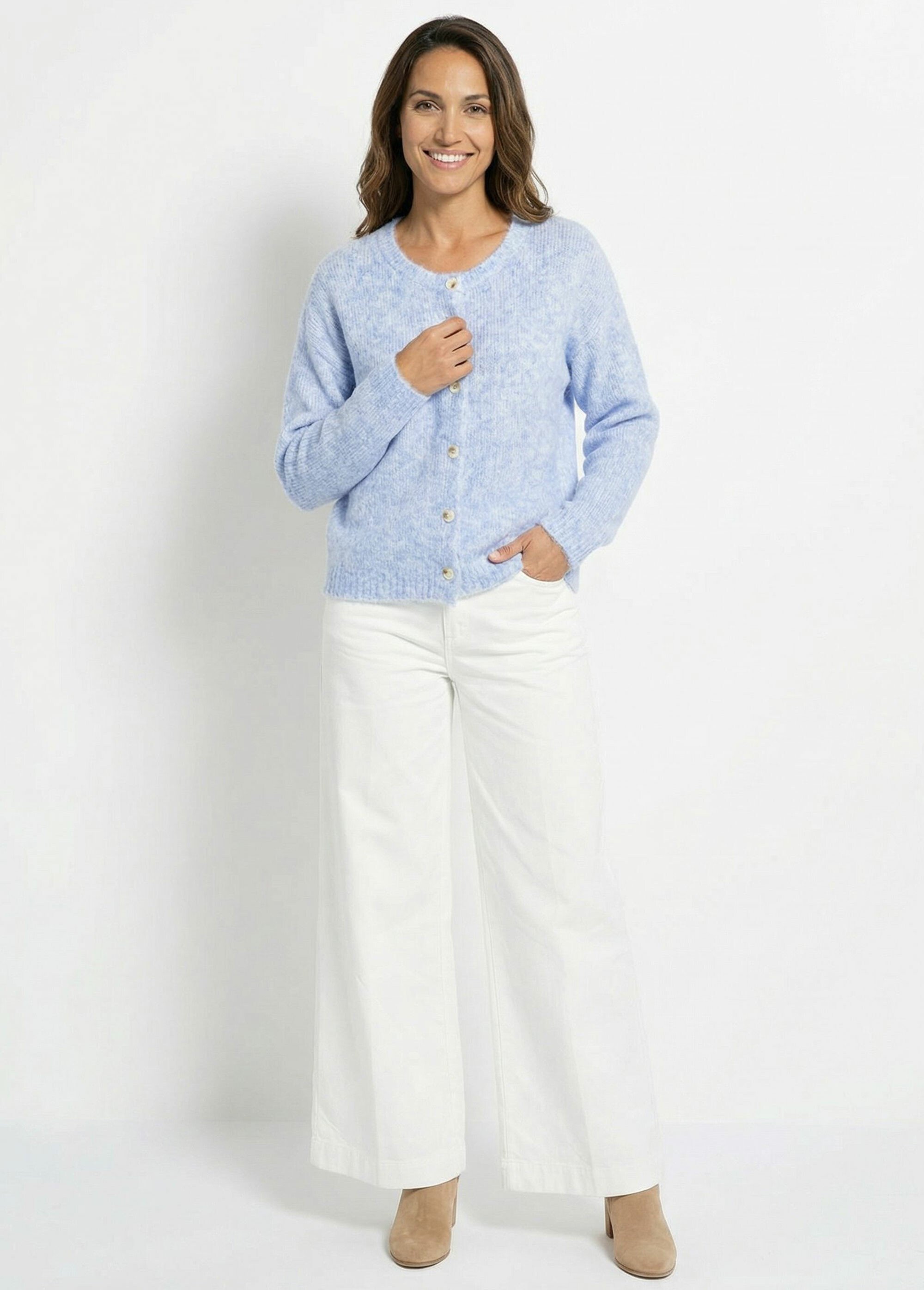 Gilet col rond en maille avec laine Femme Bleu IA-AR1014 SF1