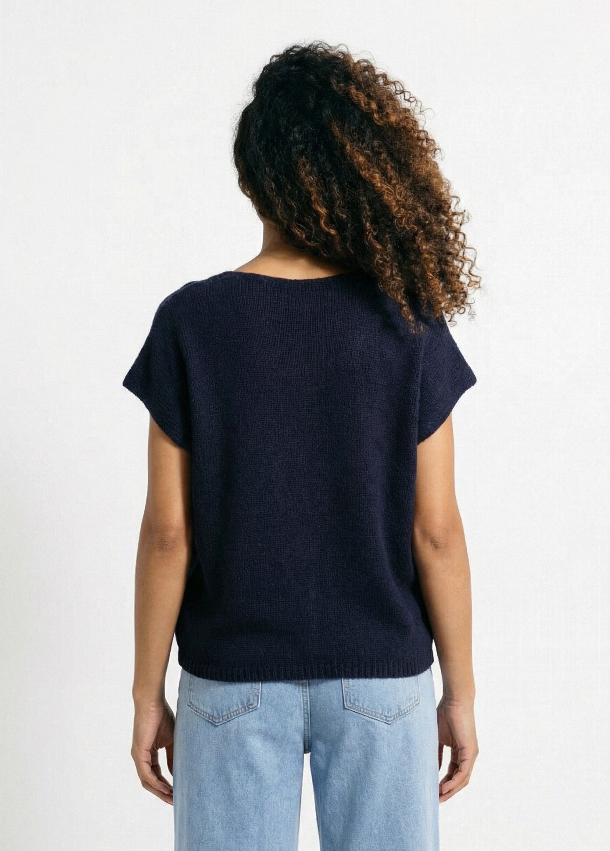 Gilet manches courtes boutons métallisés Femme Bleu AMI-12251 DO1