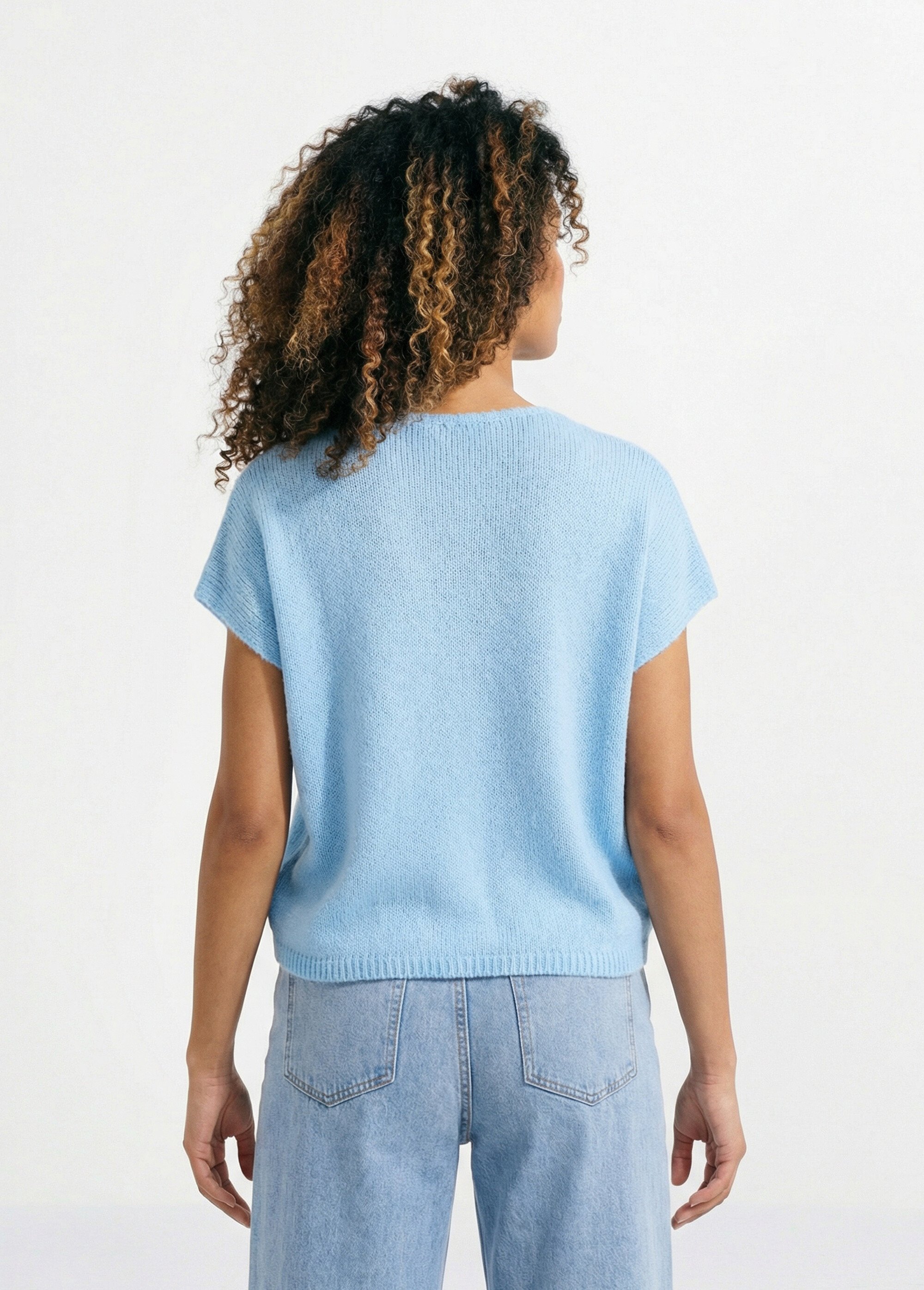 Gilet manches courtes boutons métallisés Femme Bleu AMI-12251 DO1