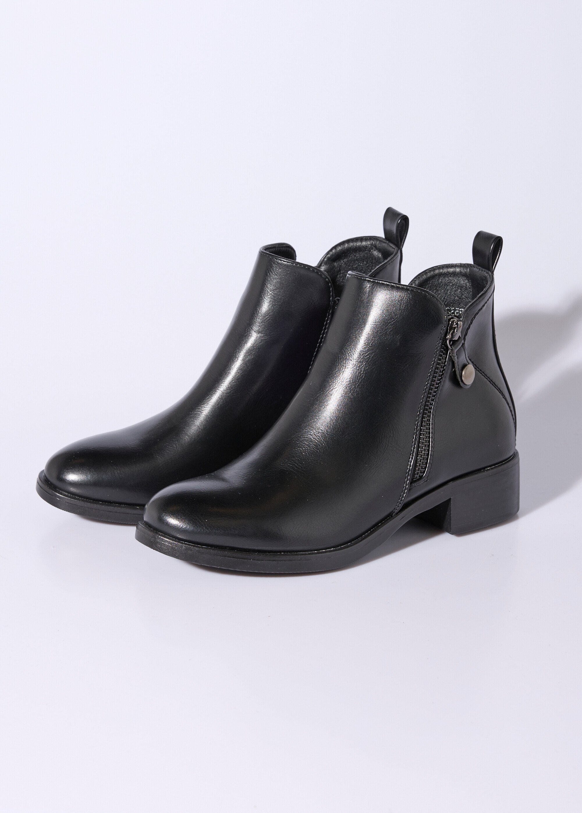 Low boots à talon large et zip déco Femme Noir JPTDF-5326 DE1