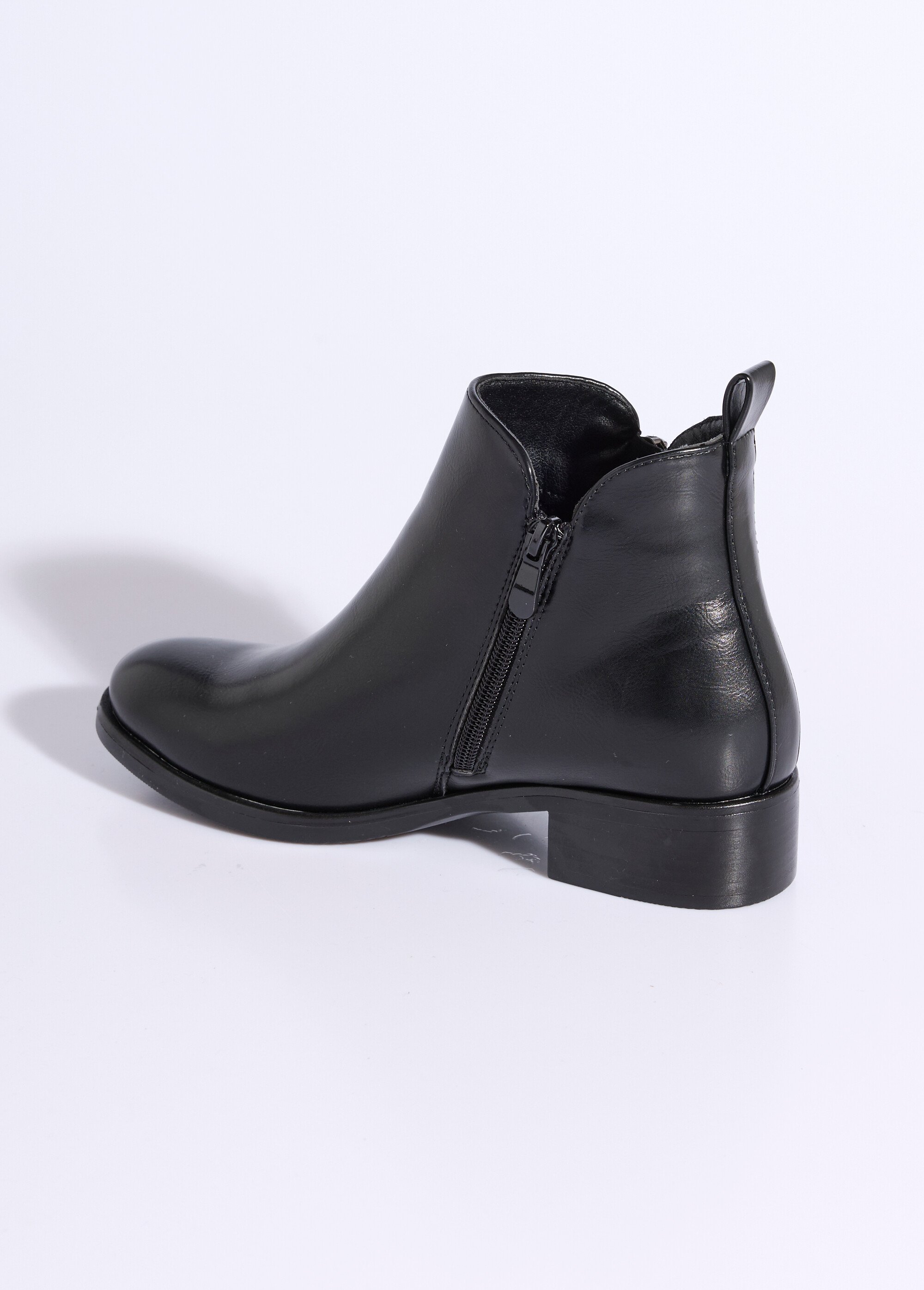 Low boots à talon large et zip déco Femme Noir JPTDF-5326 DO1