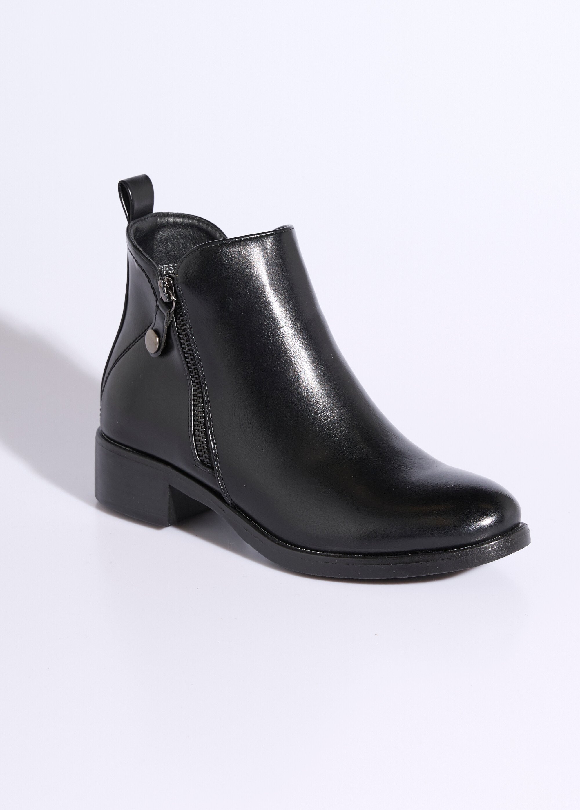 Low boots à talon large et zip déco Femme Noir JPTDF-5326 FA1