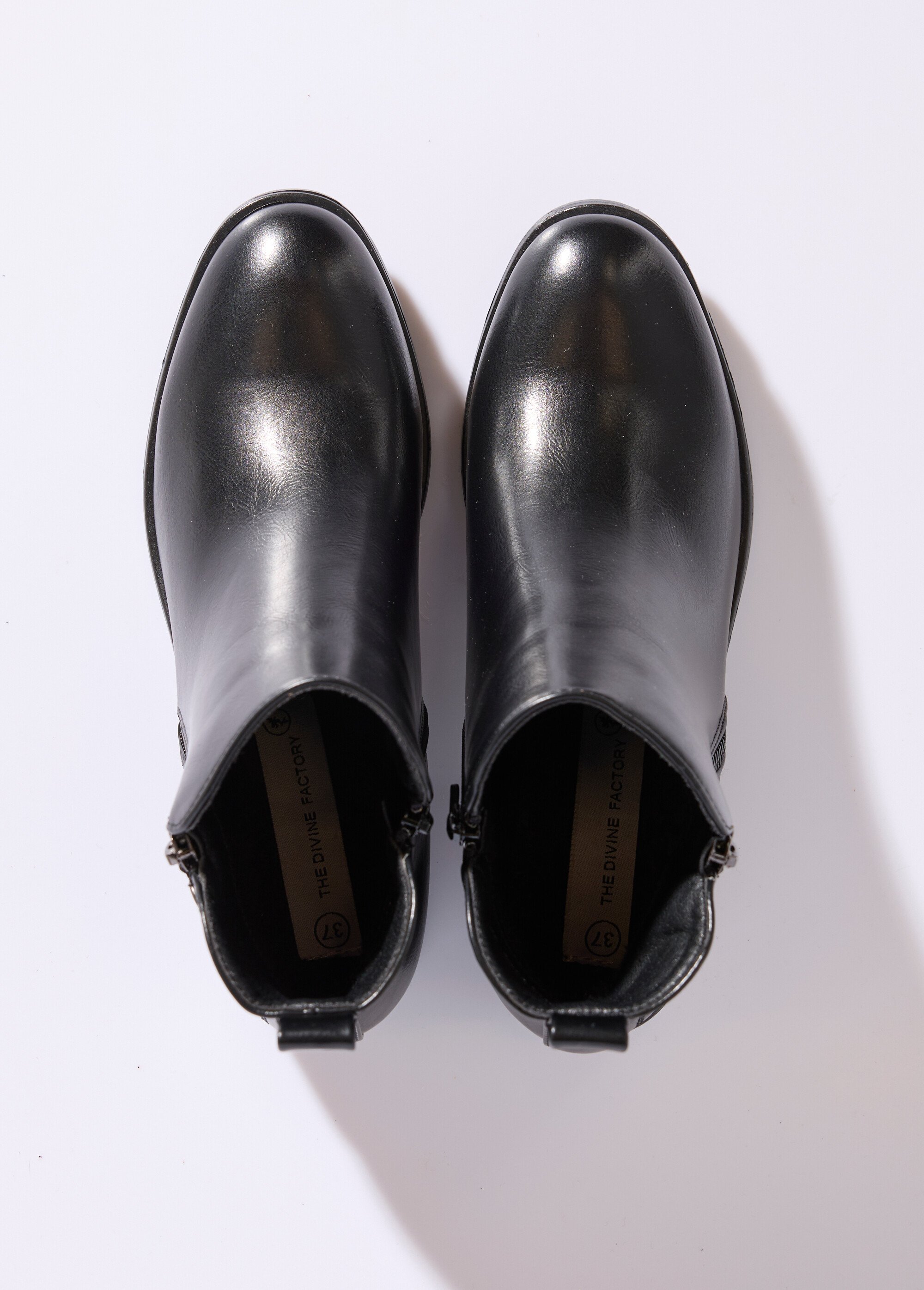 Low boots à talon large et zip déco Femme Noir JPTDF-5326 OV1