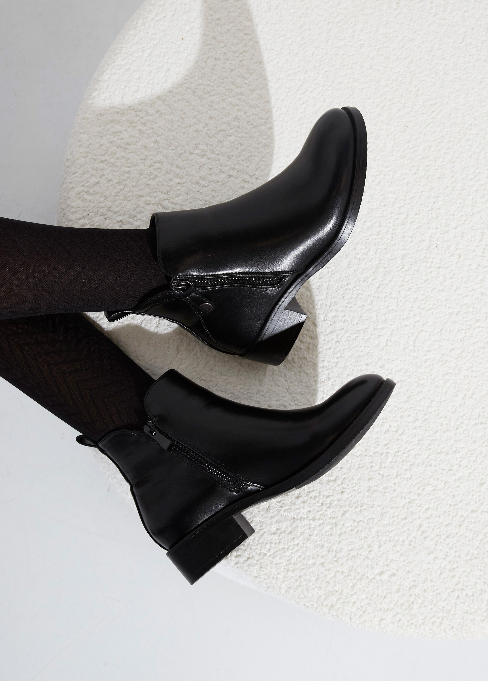Low boots à talon large et zip déco Femme Noir JPTDF-5326 SI1