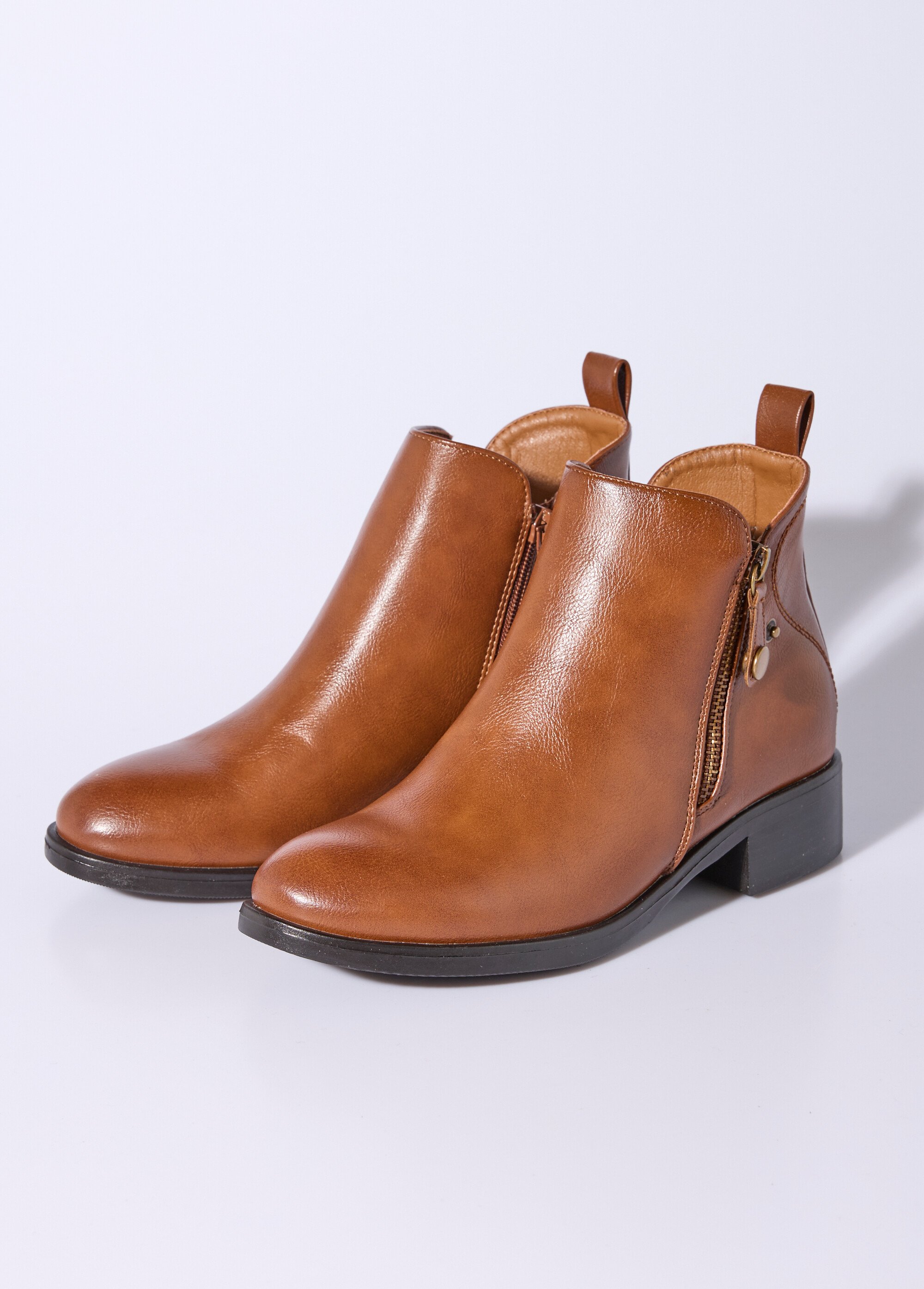 Low boots à talon large et zip déco Femme Marron JPTDF-5326 DE1