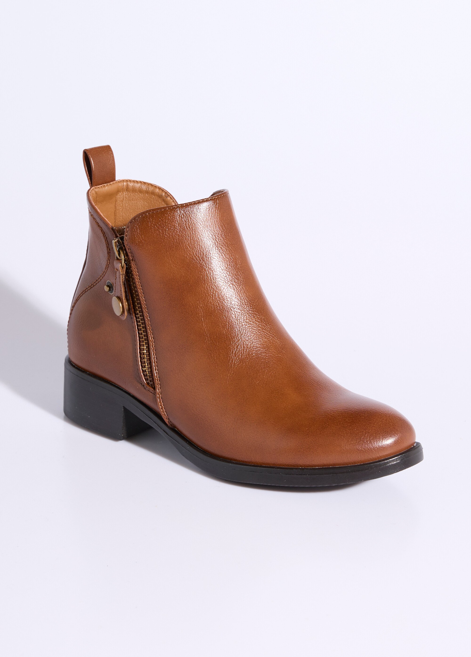 Low boots à talon large et zip déco Femme Marron JPTDF-5326 FA1