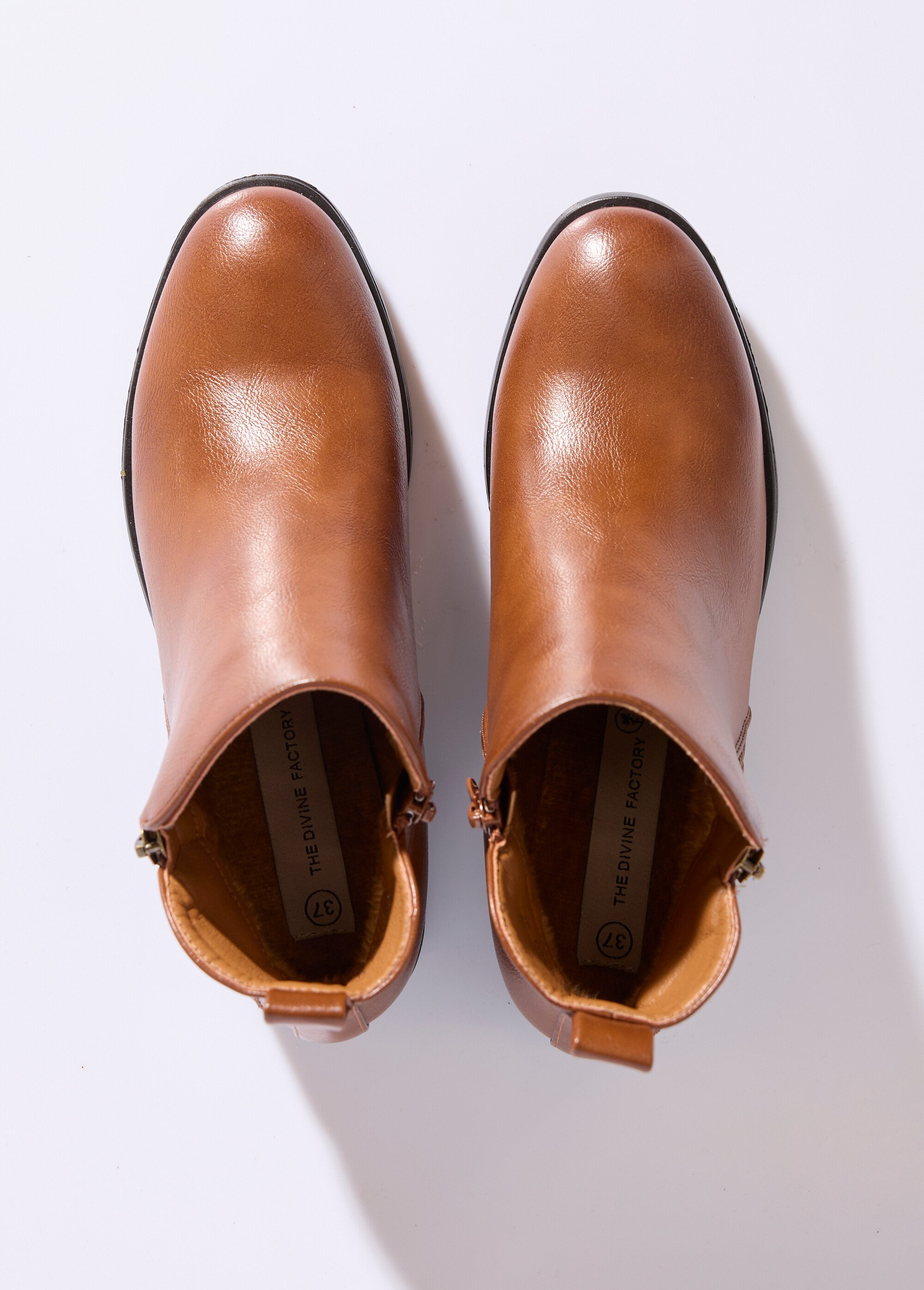 Low boots à talon large et zip déco Femme Marron JPTDF-5326 OV1