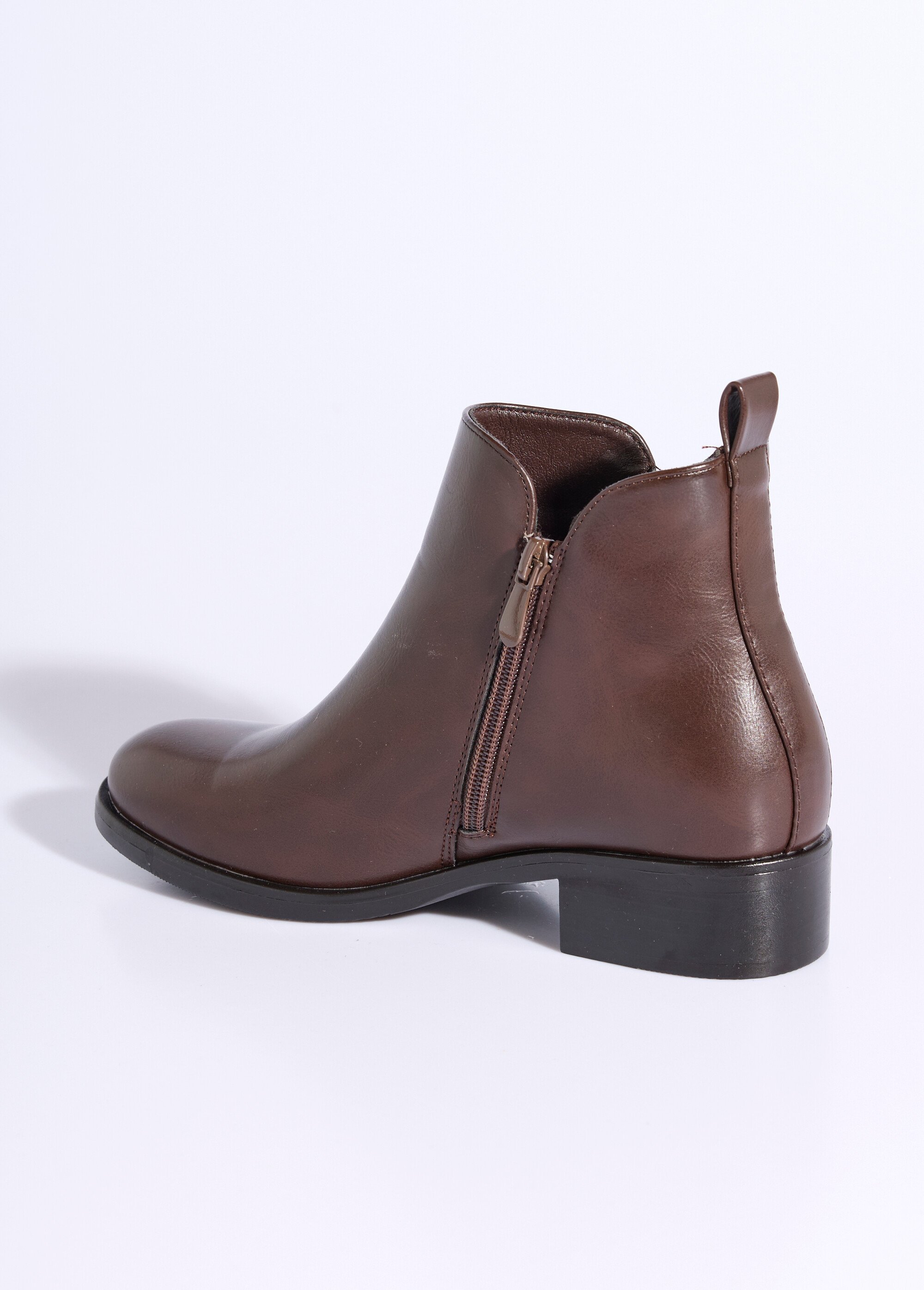 Low boots à talon large et zip déco Femme Marron JPTDF-5326 DO1