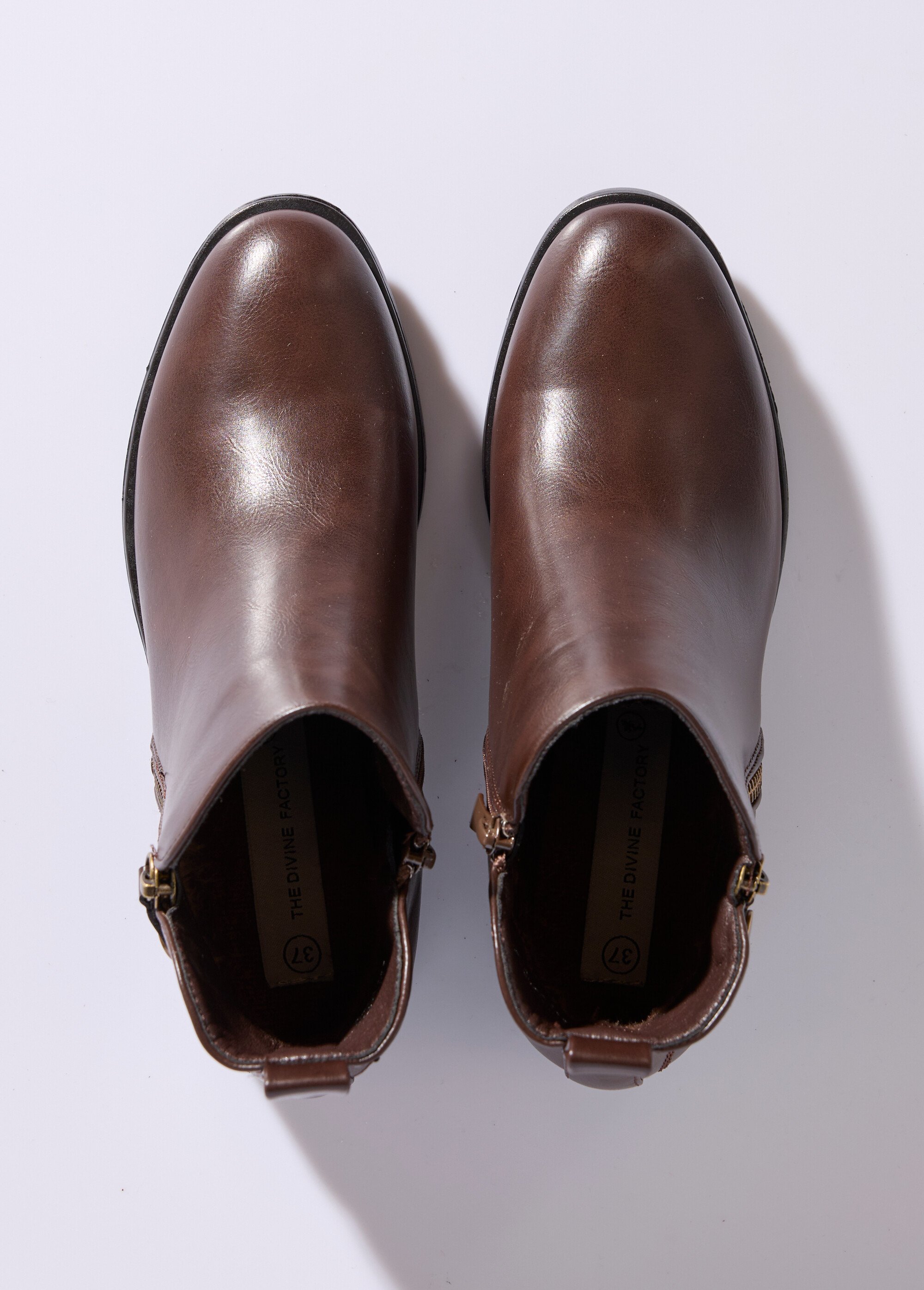 Low boots à talon large et zip déco Femme Marron JPTDF-5326 OV1