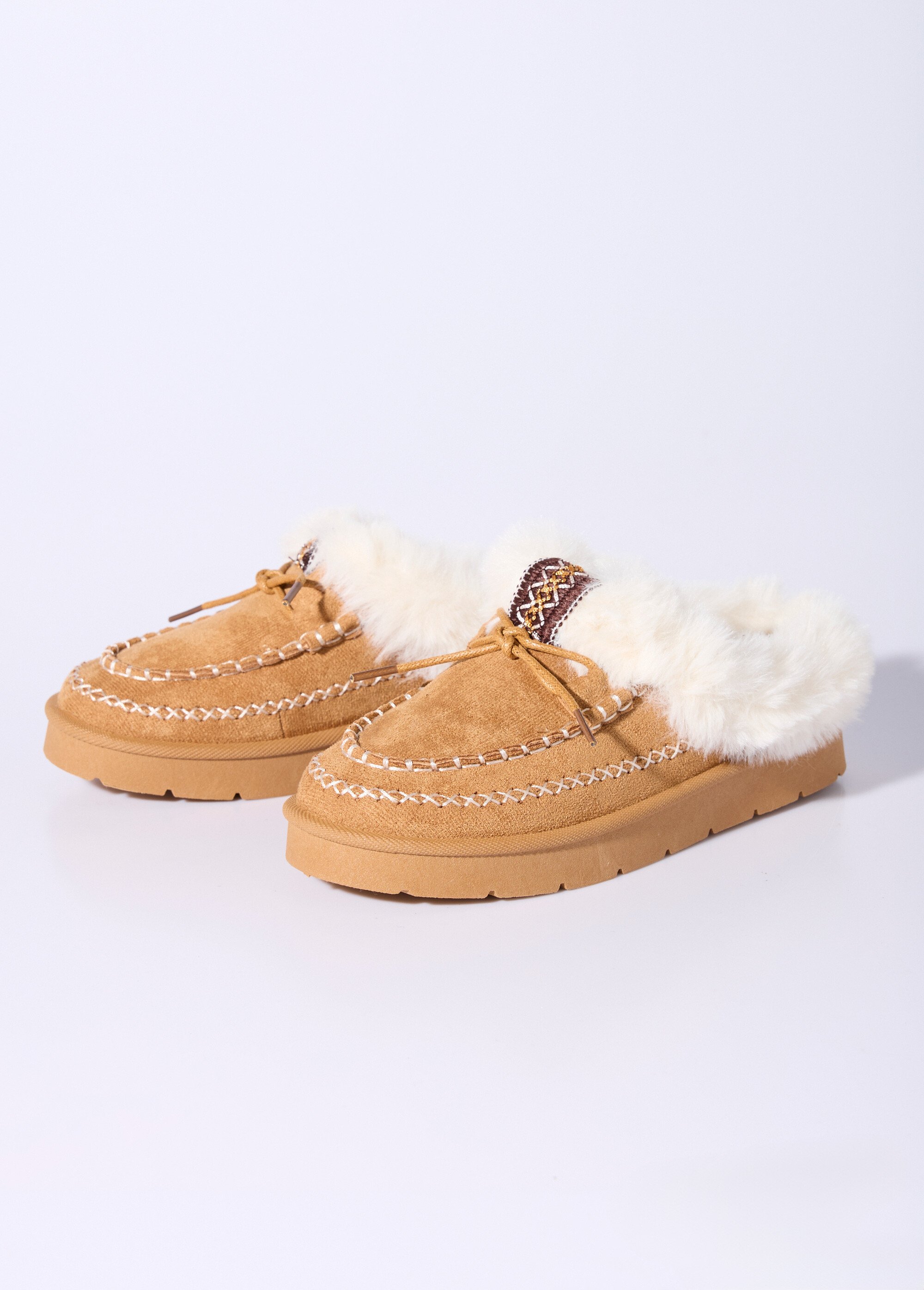 Mocassins indiens fourrure et galon Femme Marron JPTDF-5346 DE1