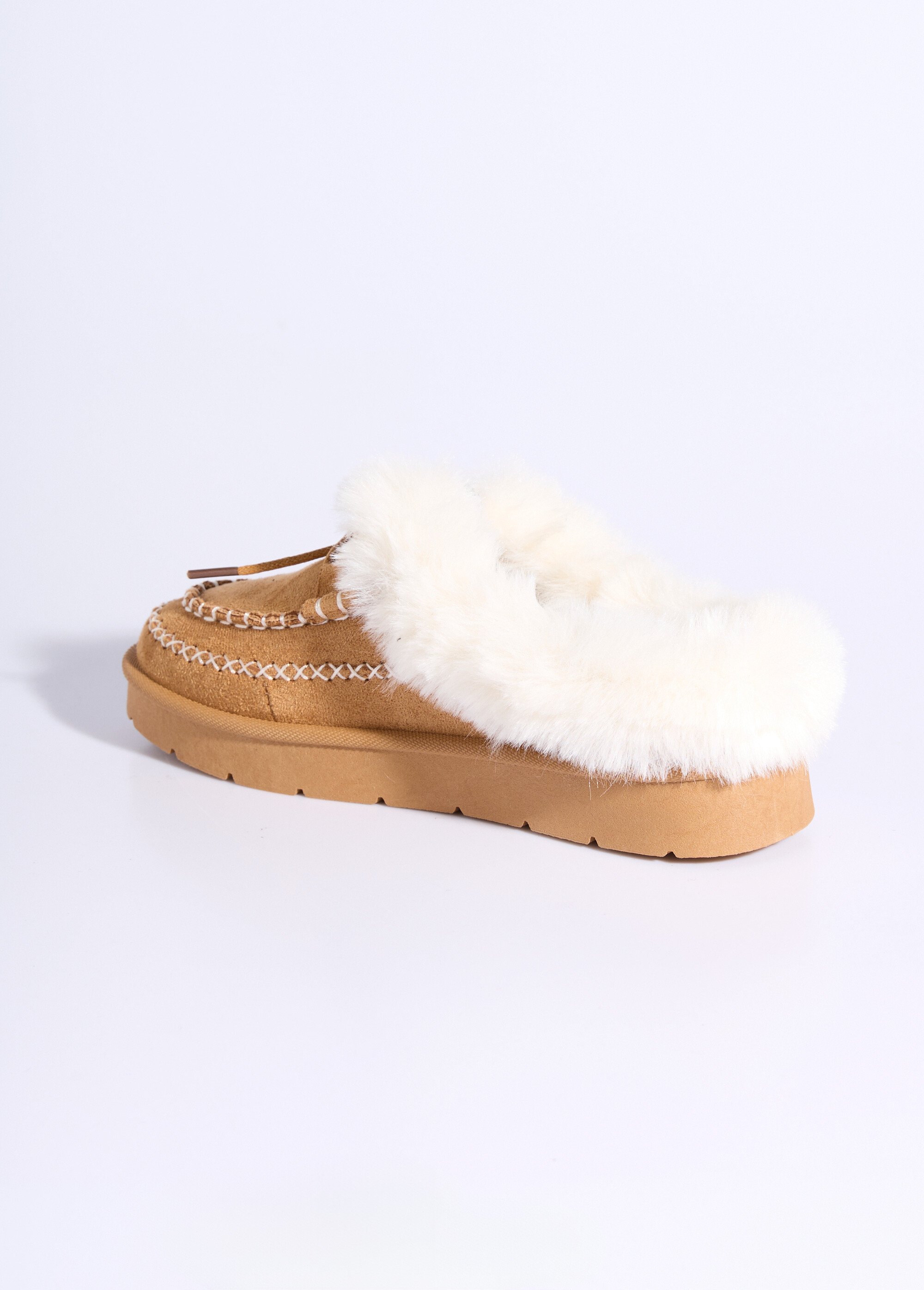 Mocassins indiens fourrure et galon Femme Marron JPTDF-5346 DO1