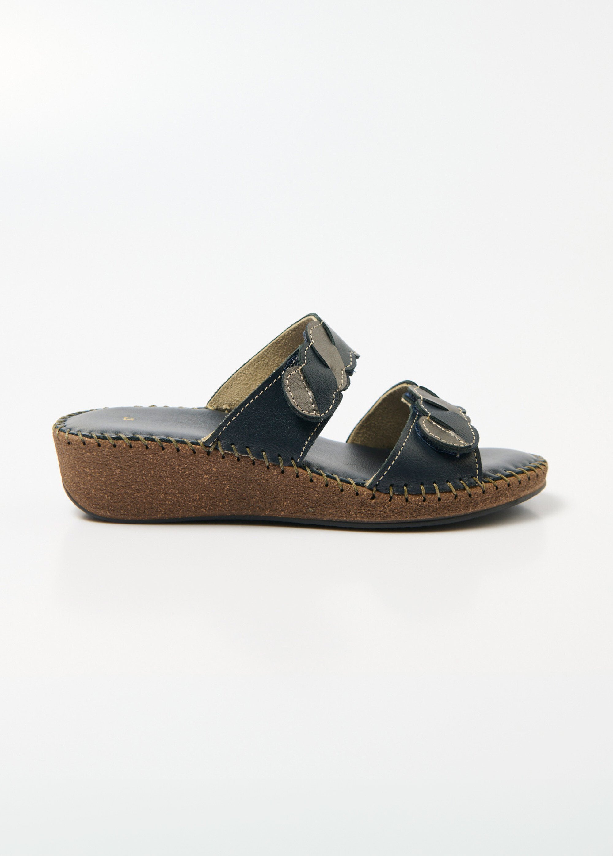 Mules scratchées compensées cuir largeur confort Marine