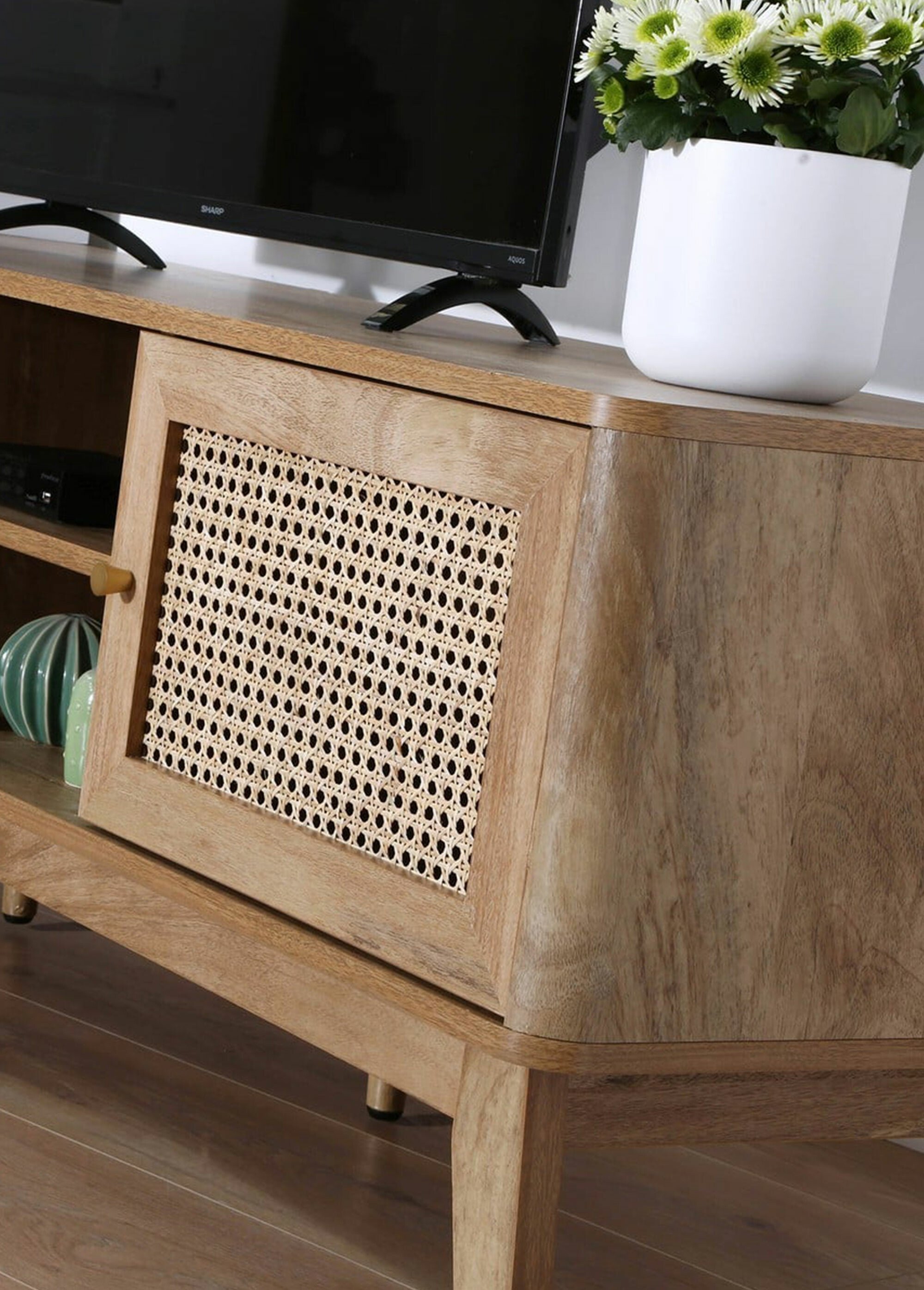 PALMO Meuble TV décor cannage rotin BEIGE CAL-13962133 DE2