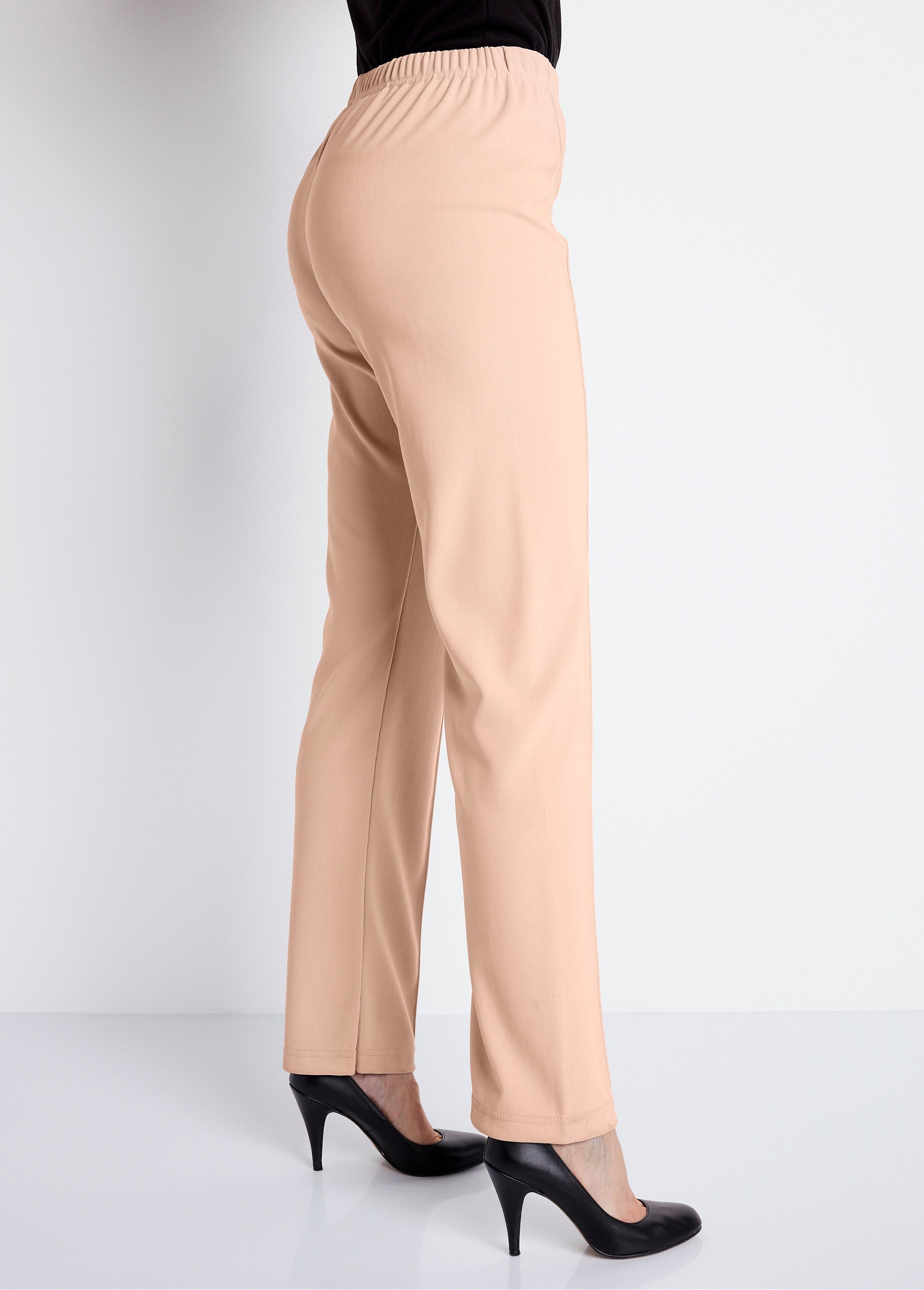 Pantalon droit taille élastiquée maille côtelée Femme Beige NORVIL-EXP DR1