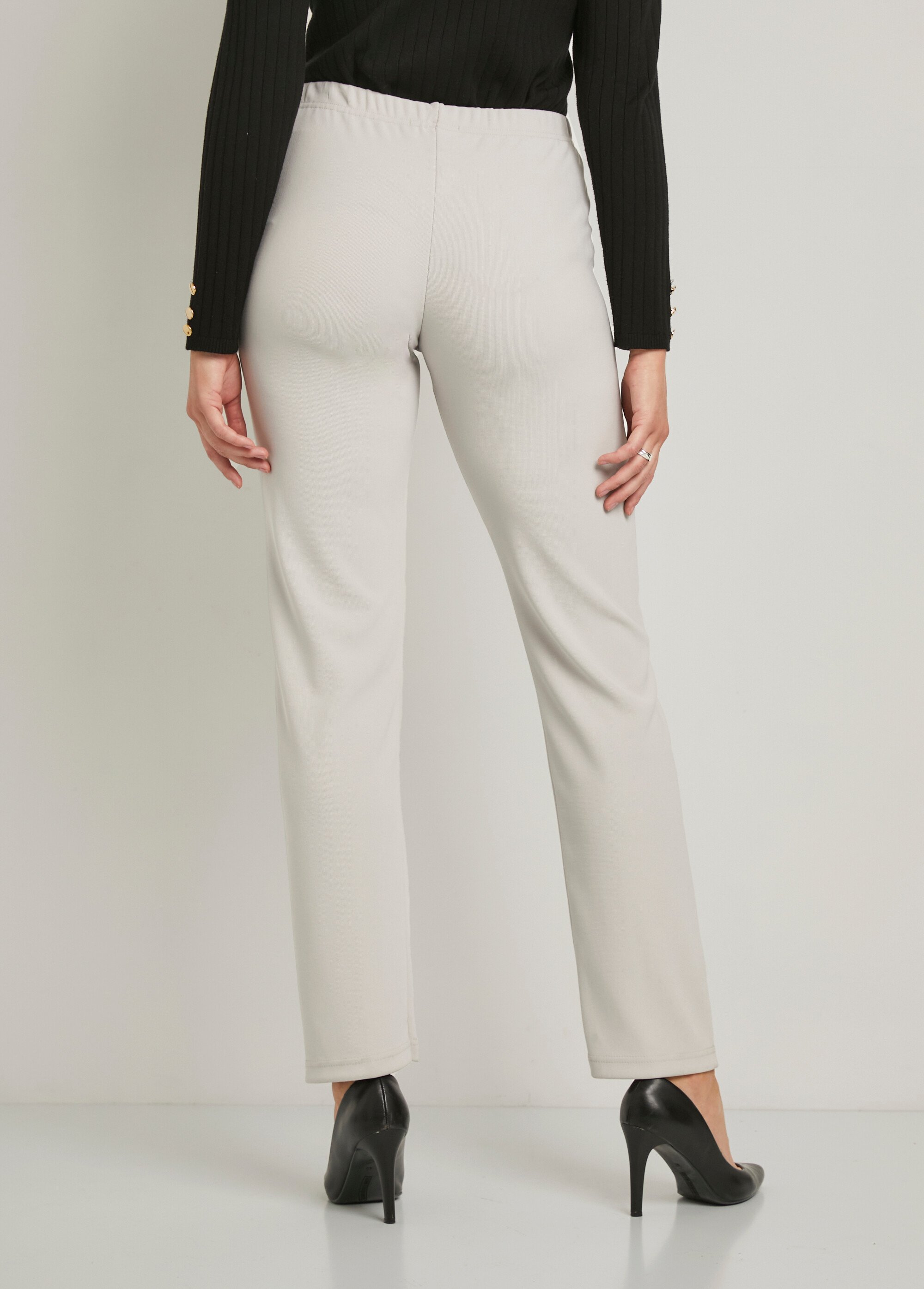 Pantalon droit taille élastiquée maille côtelée
