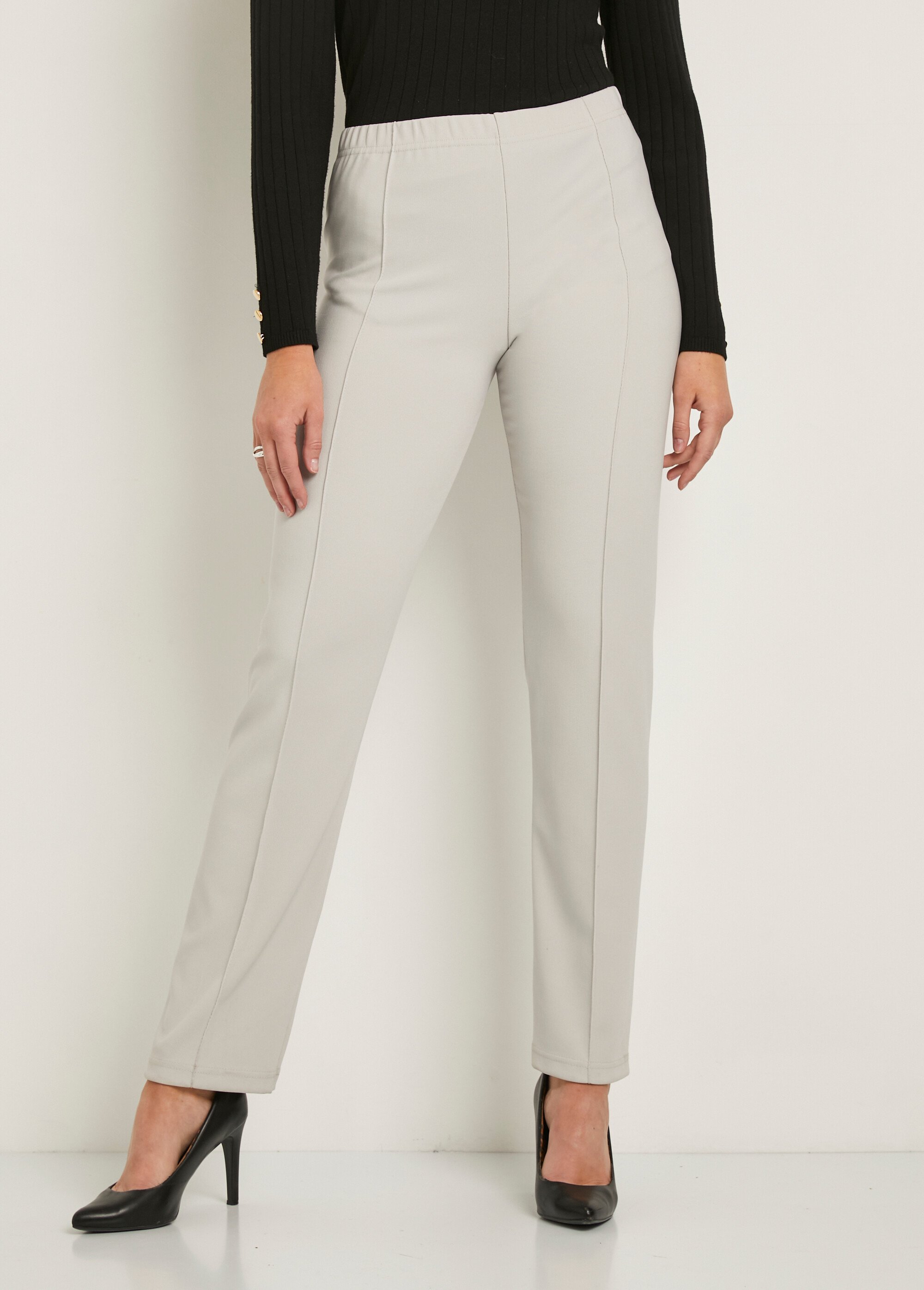 Pantalon droit taille élastiquée maille côtelée