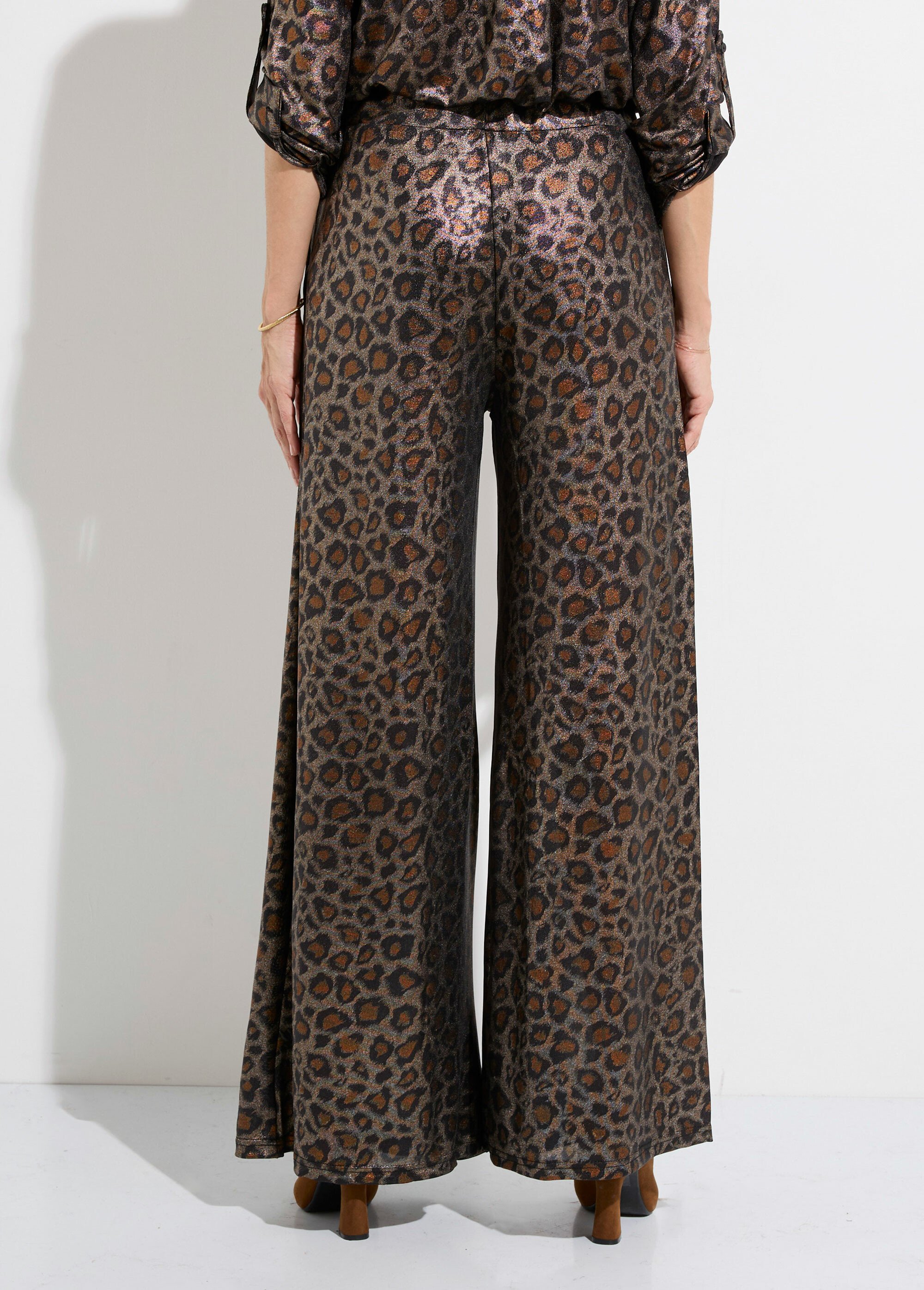 Pantalon maille souple léopard métallisé Femme Marron JS-1291 DO1