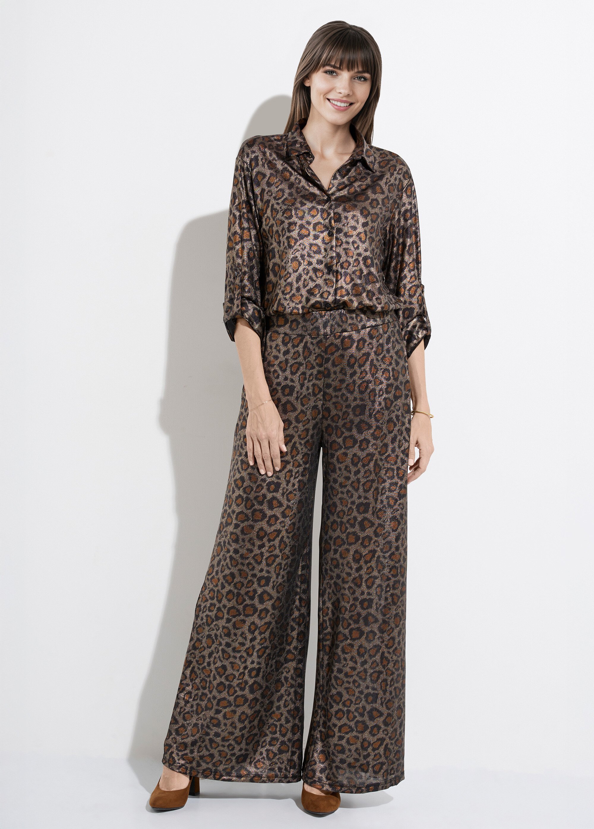 Pantalon maille souple léopard métallisé Femme Marron JS-1291 SF1