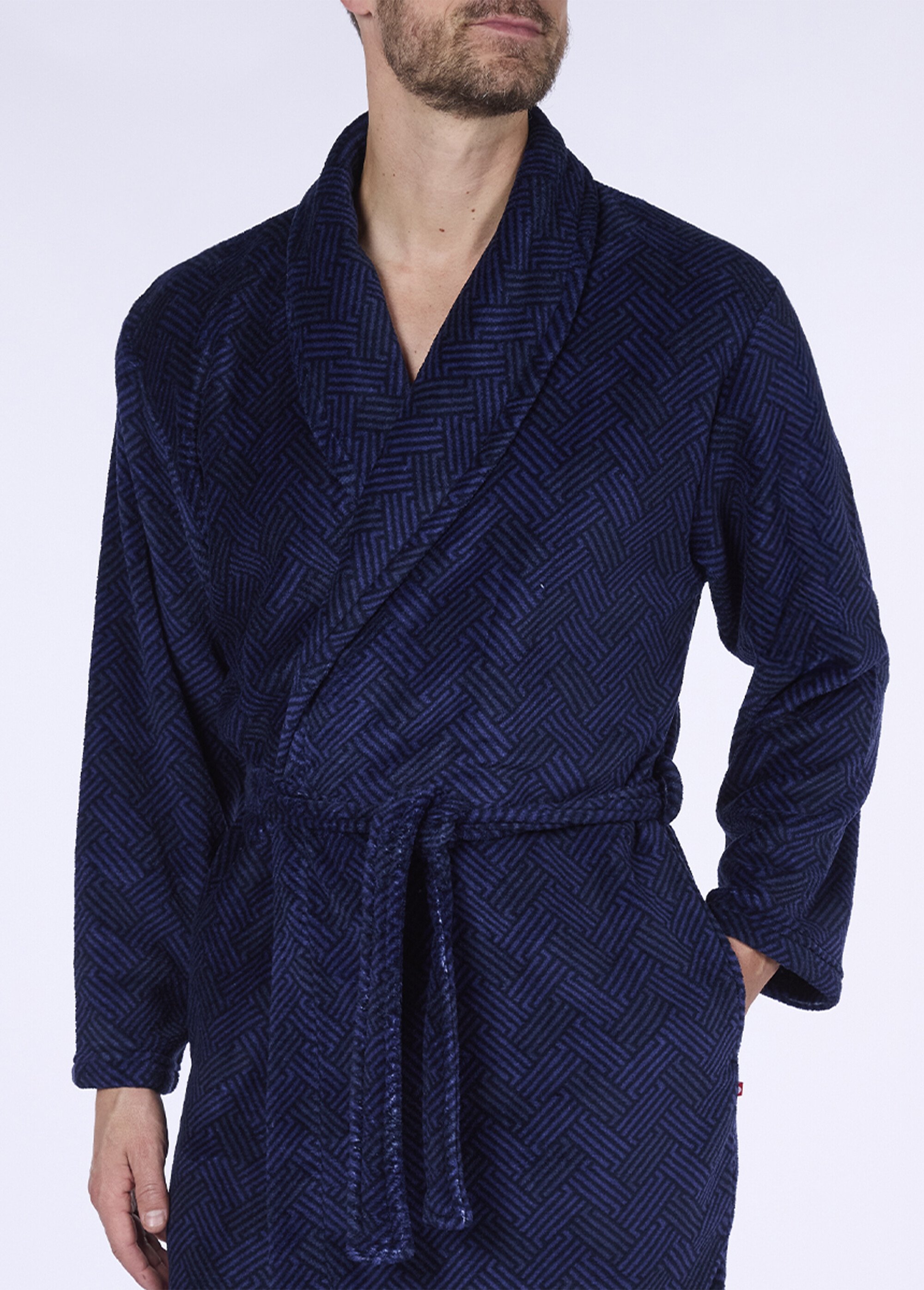Peignoir chaud col châle motif chevrons Homme Bleu CTMDH.DEER.RCF DE1