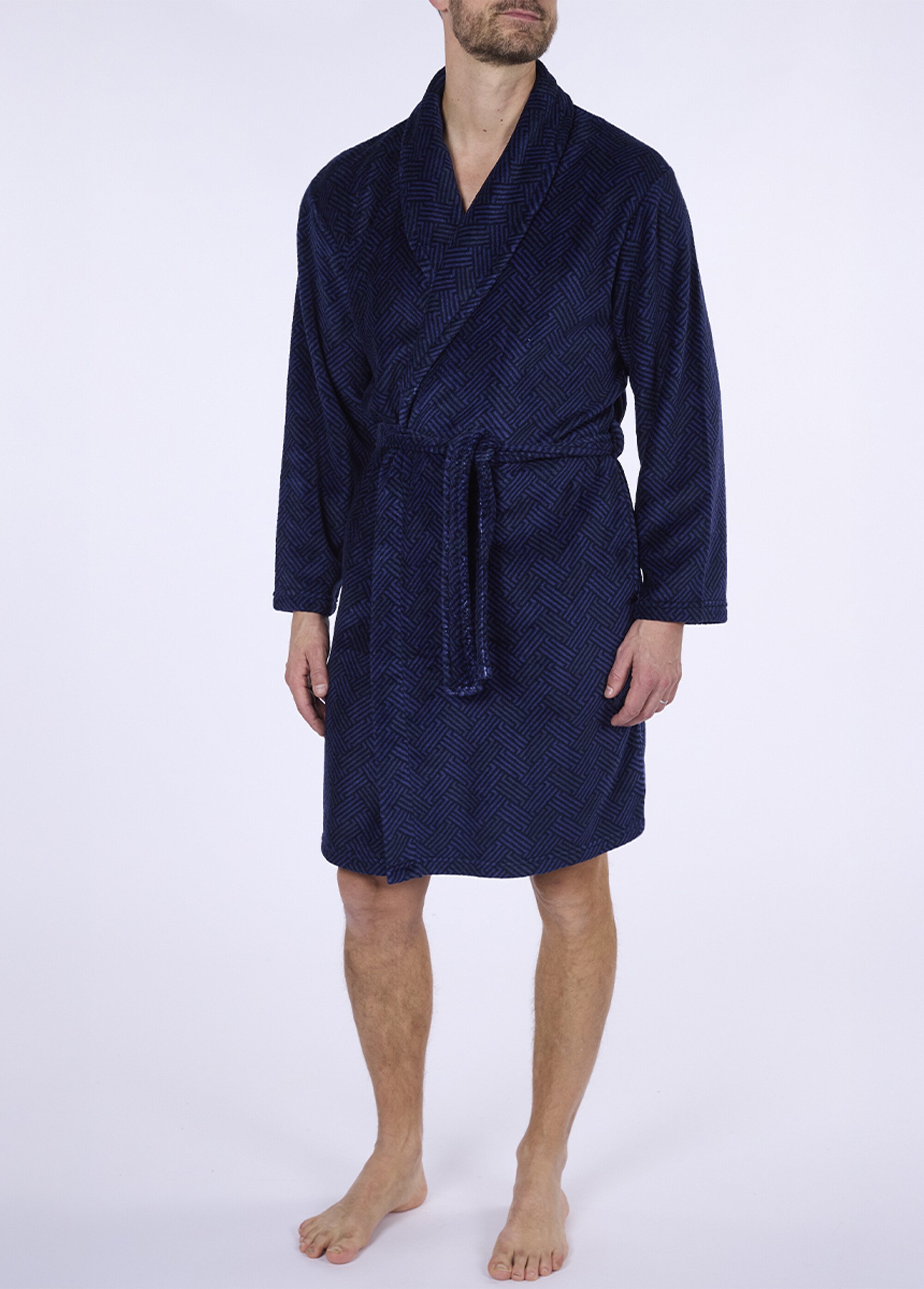 Peignoir chaud col châle motif chevrons Homme Bleu CTMDH.DEER.RCF FA1
