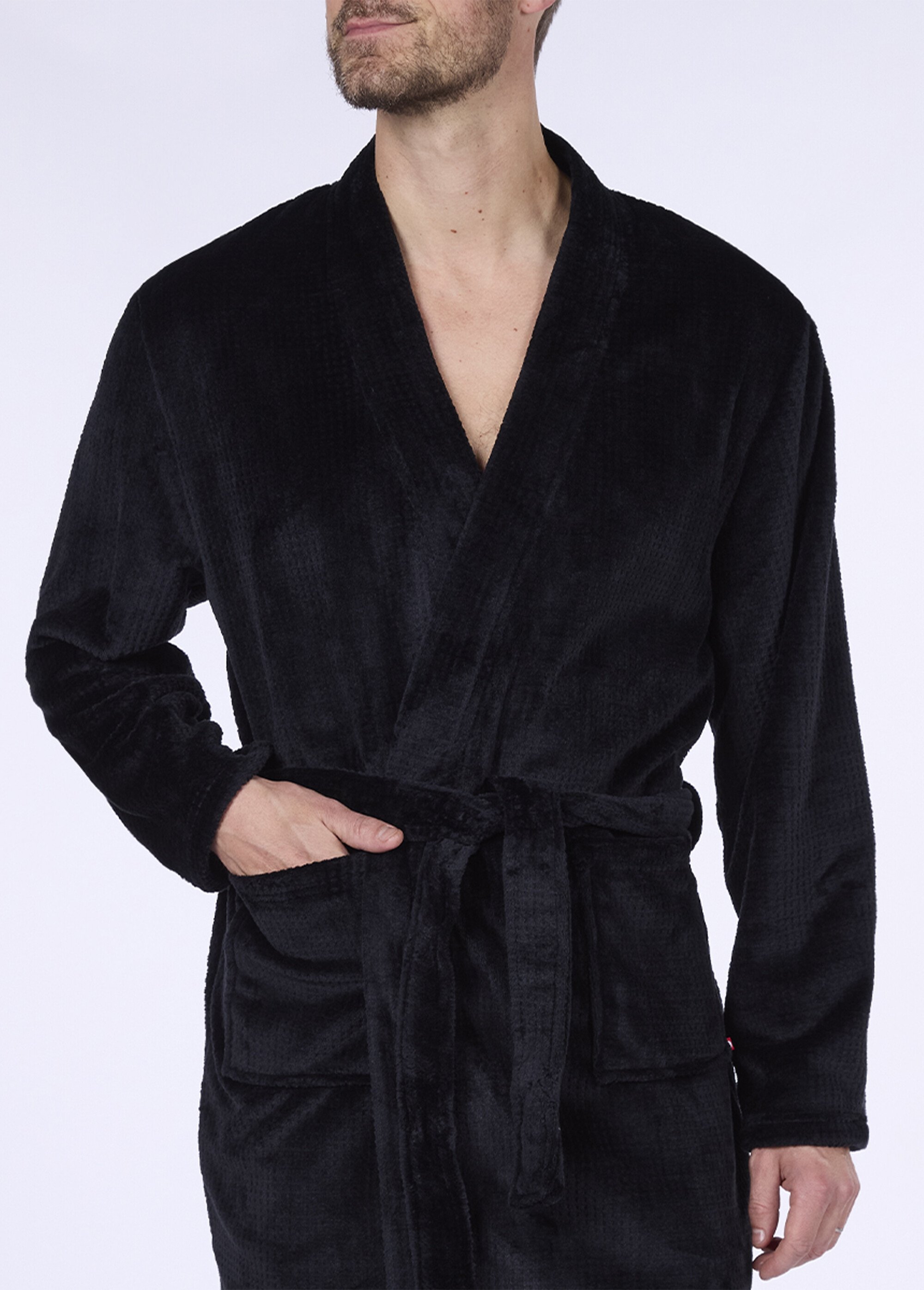 Peignoir chaud uni col châle pour homme