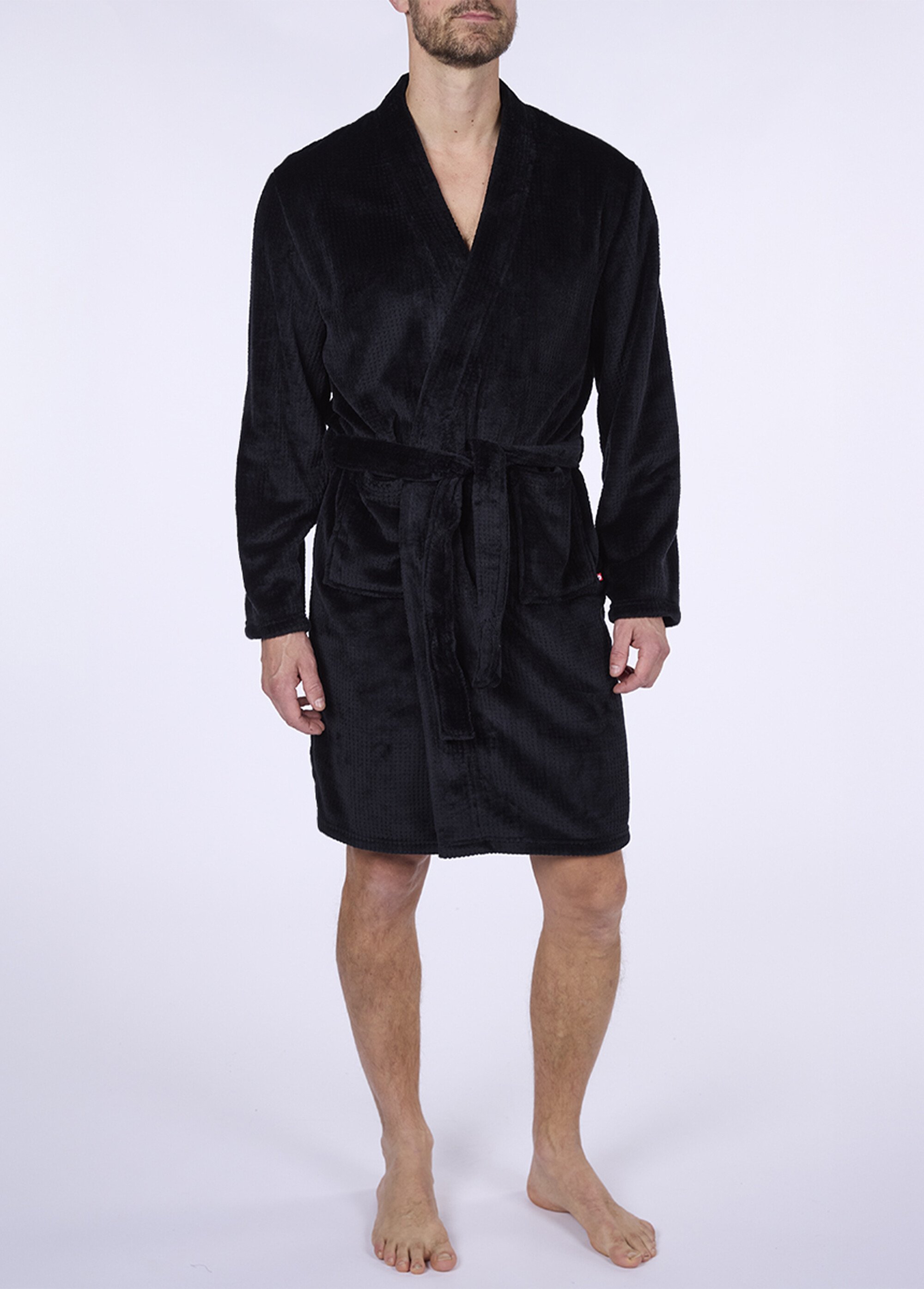 Peignoir chaud uni col châle pour homme