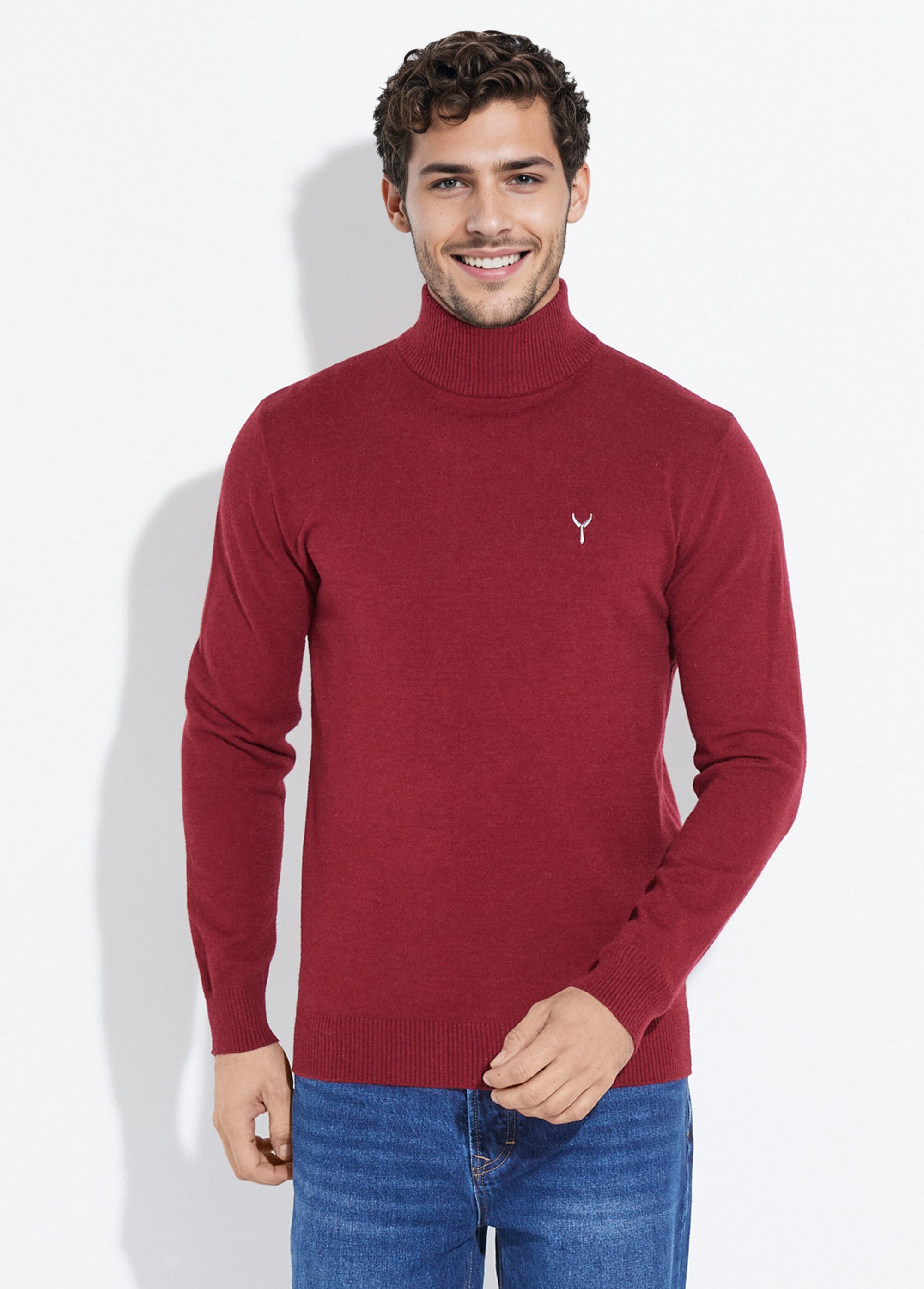Pull col montant toucher cachemire Homme Rouge YVES6735Y FA1