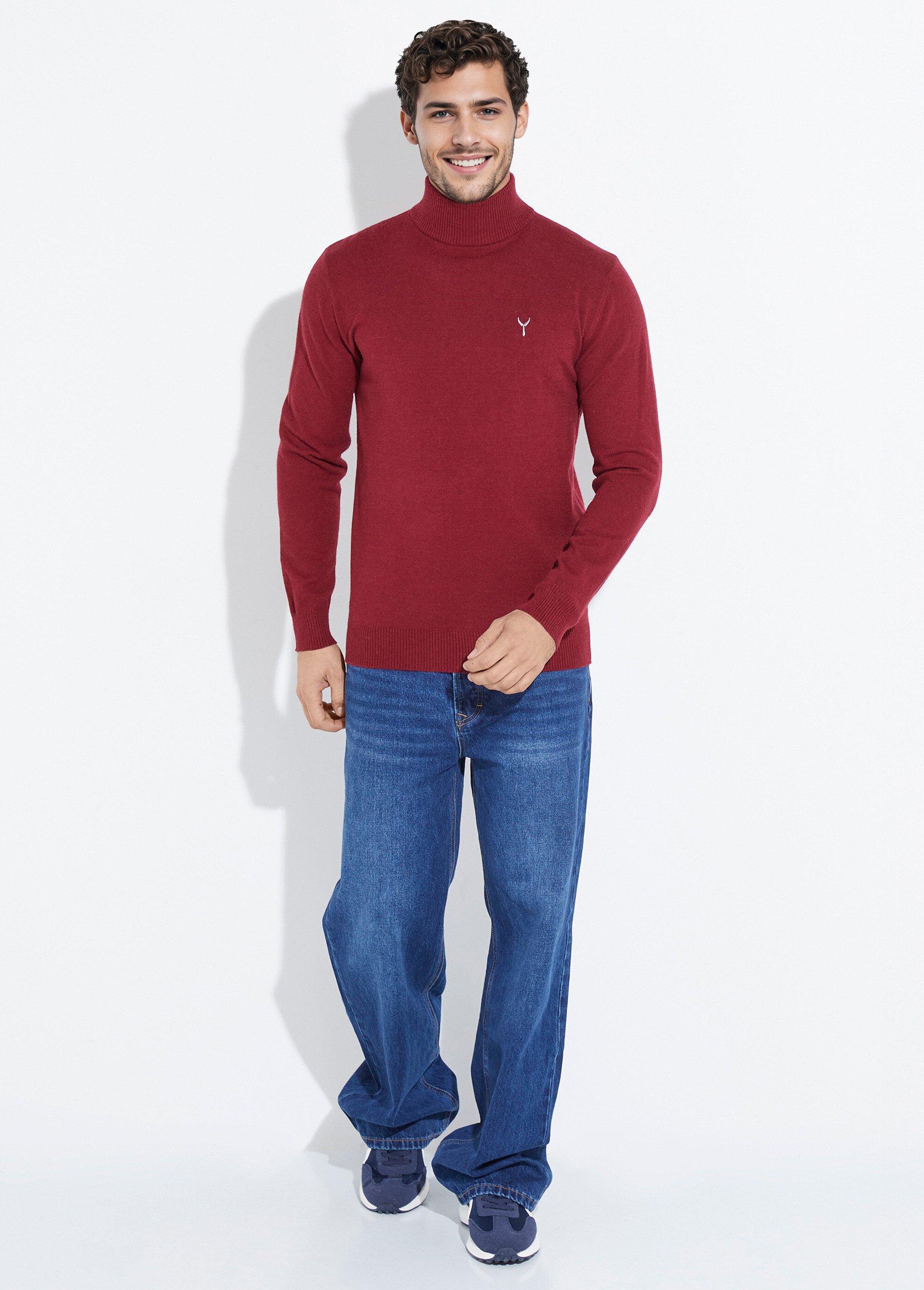Pull col montant toucher cachemire Homme Rouge YVES6735Y SF1