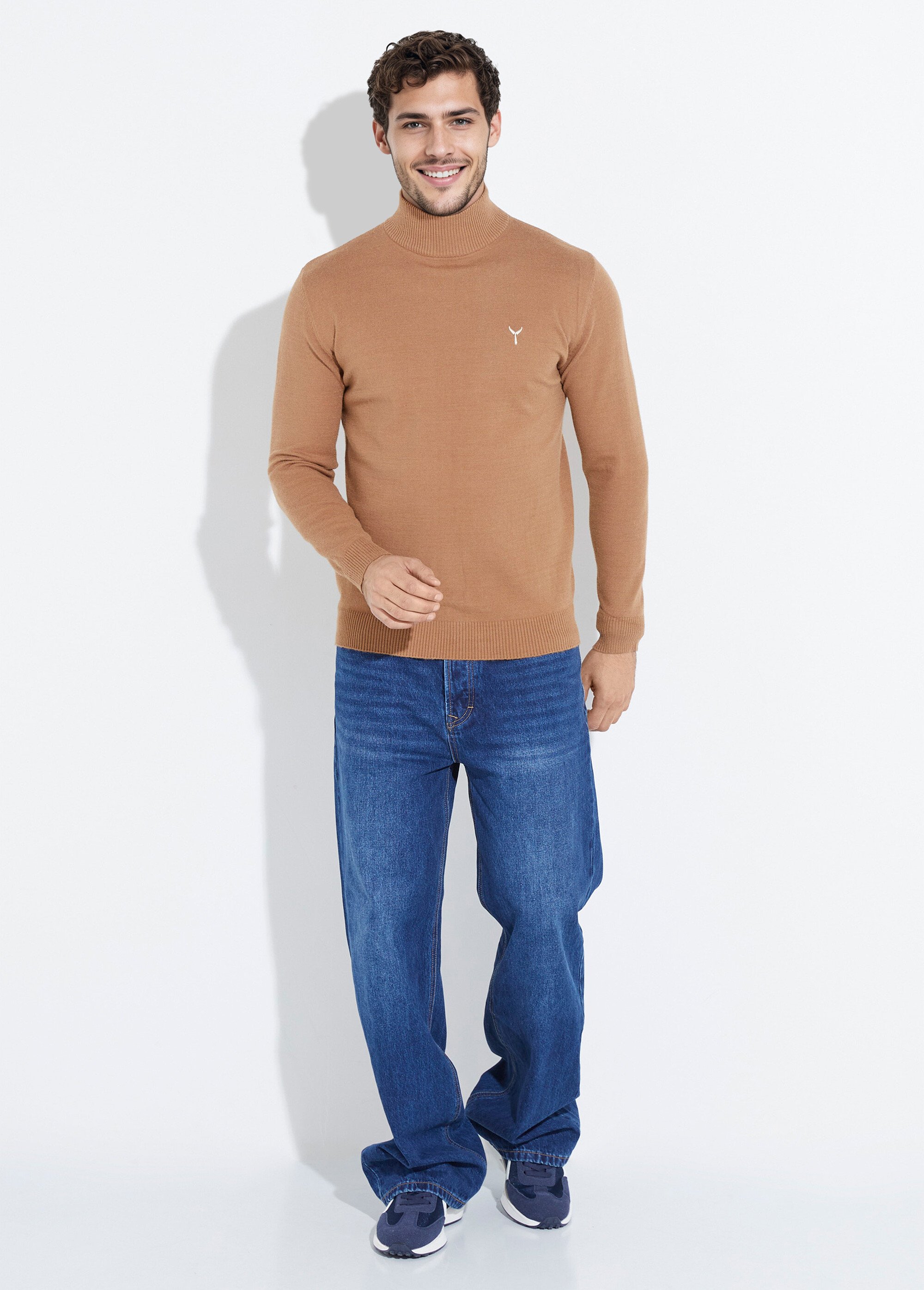 Pull col montant toucher cachemire Homme Marron YVES6735Y SF1