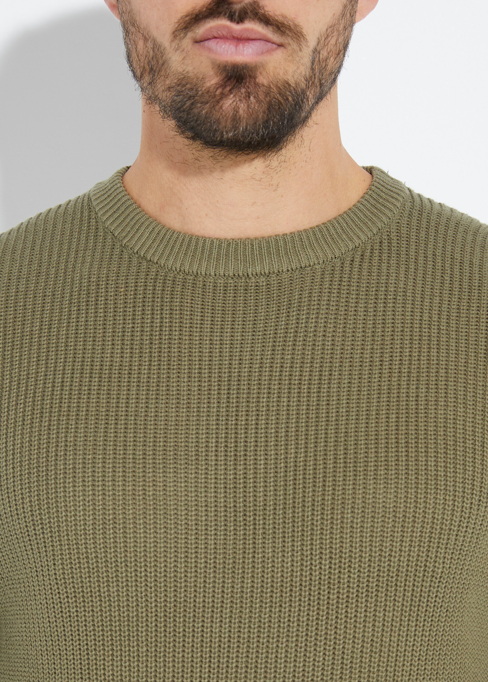 Pull col rond maille torsadée pur coton Homme Vert YVE8019 DE1