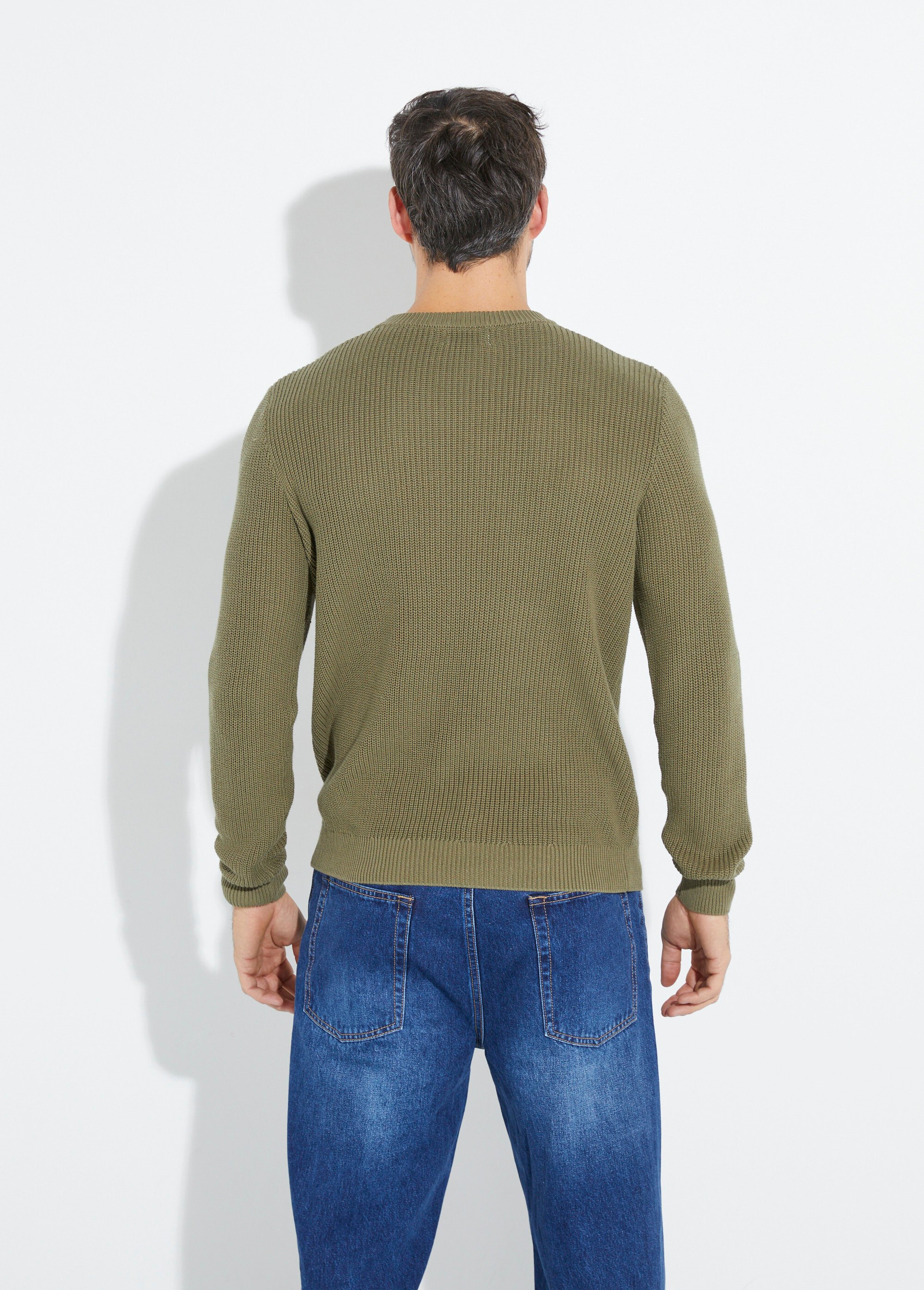 Pull col rond maille torsadée pur coton Homme Vert YVE8019 DO1