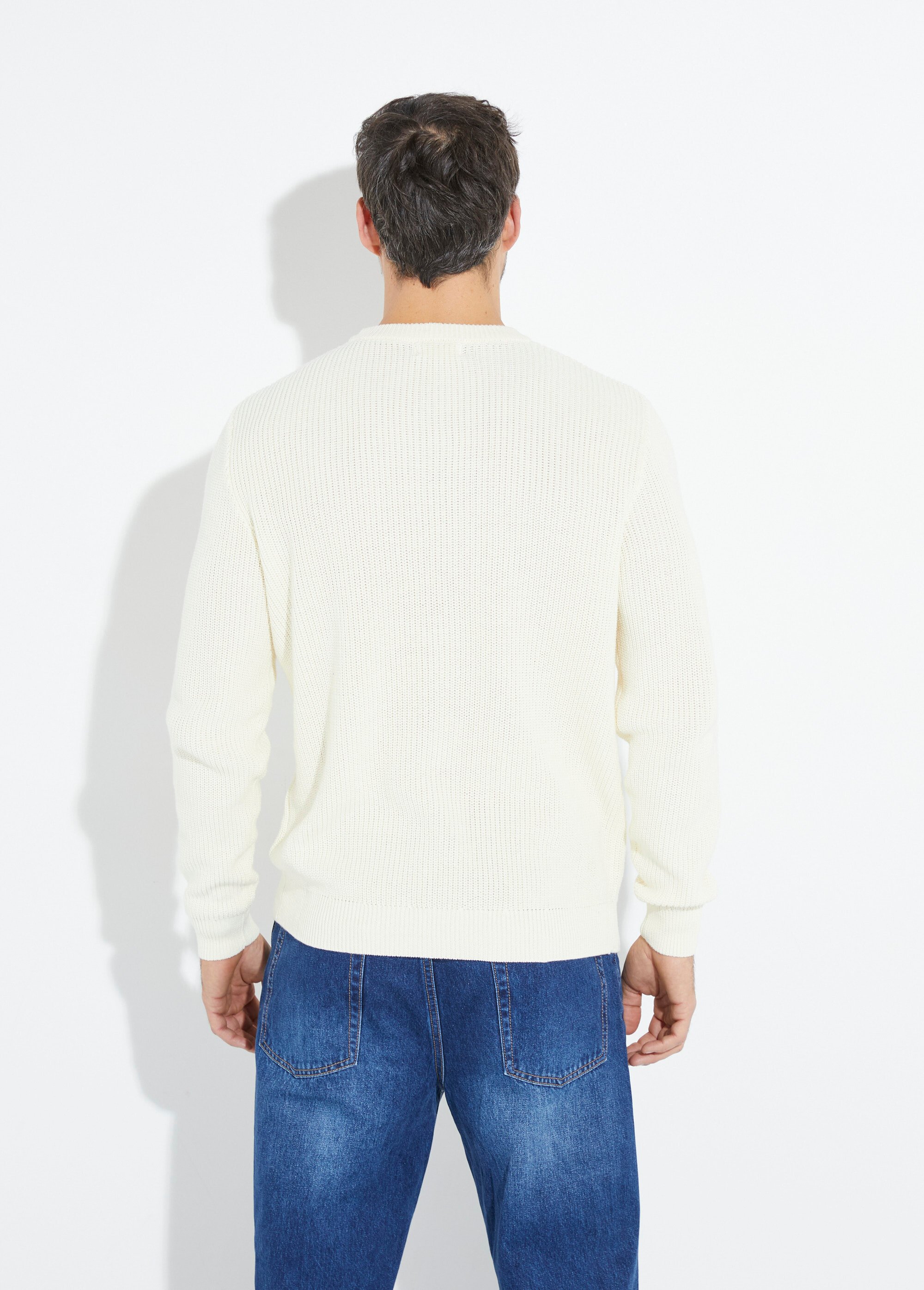 Pull col rond maille torsadée pur coton