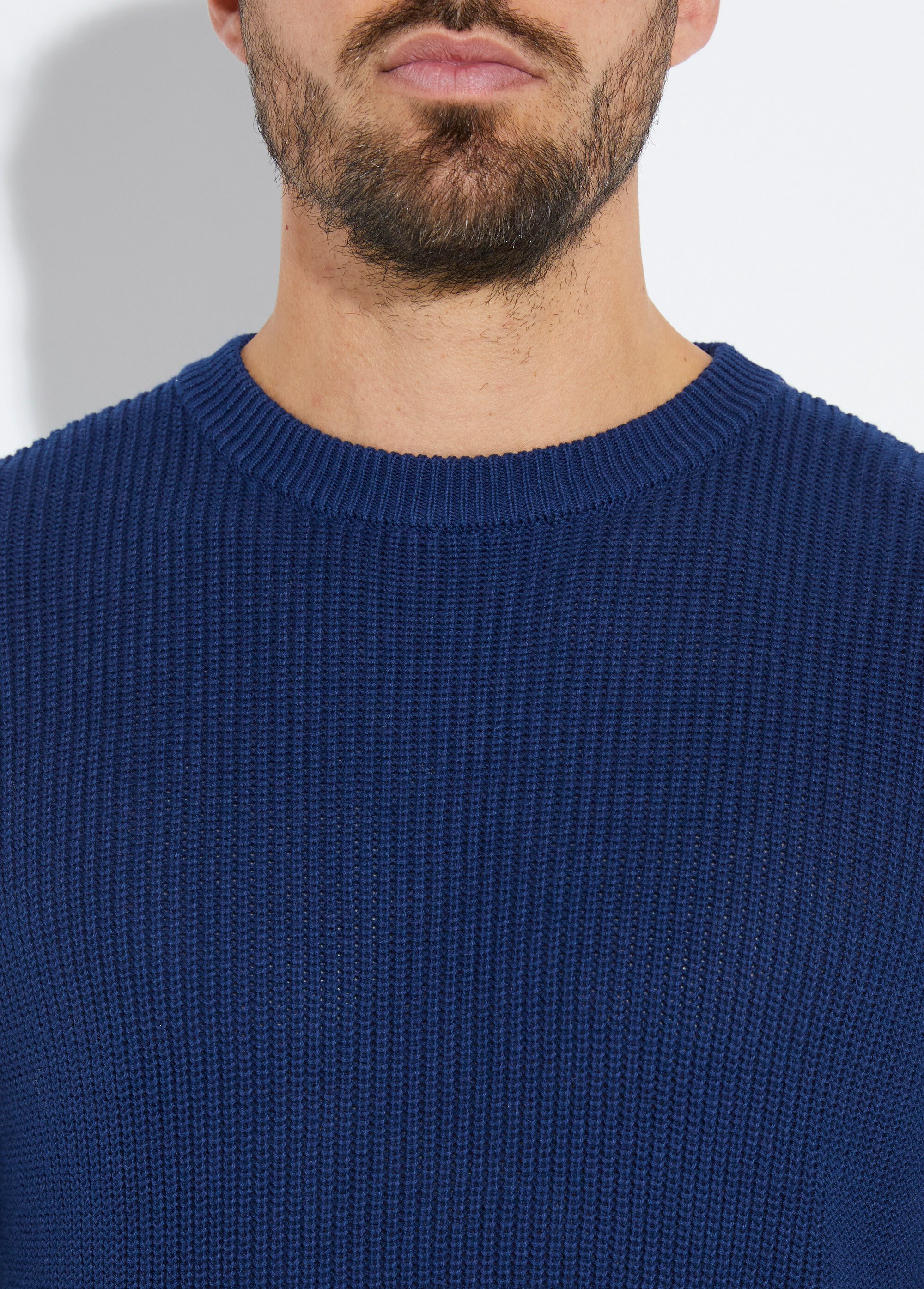 Pull col rond maille torsadée pur coton