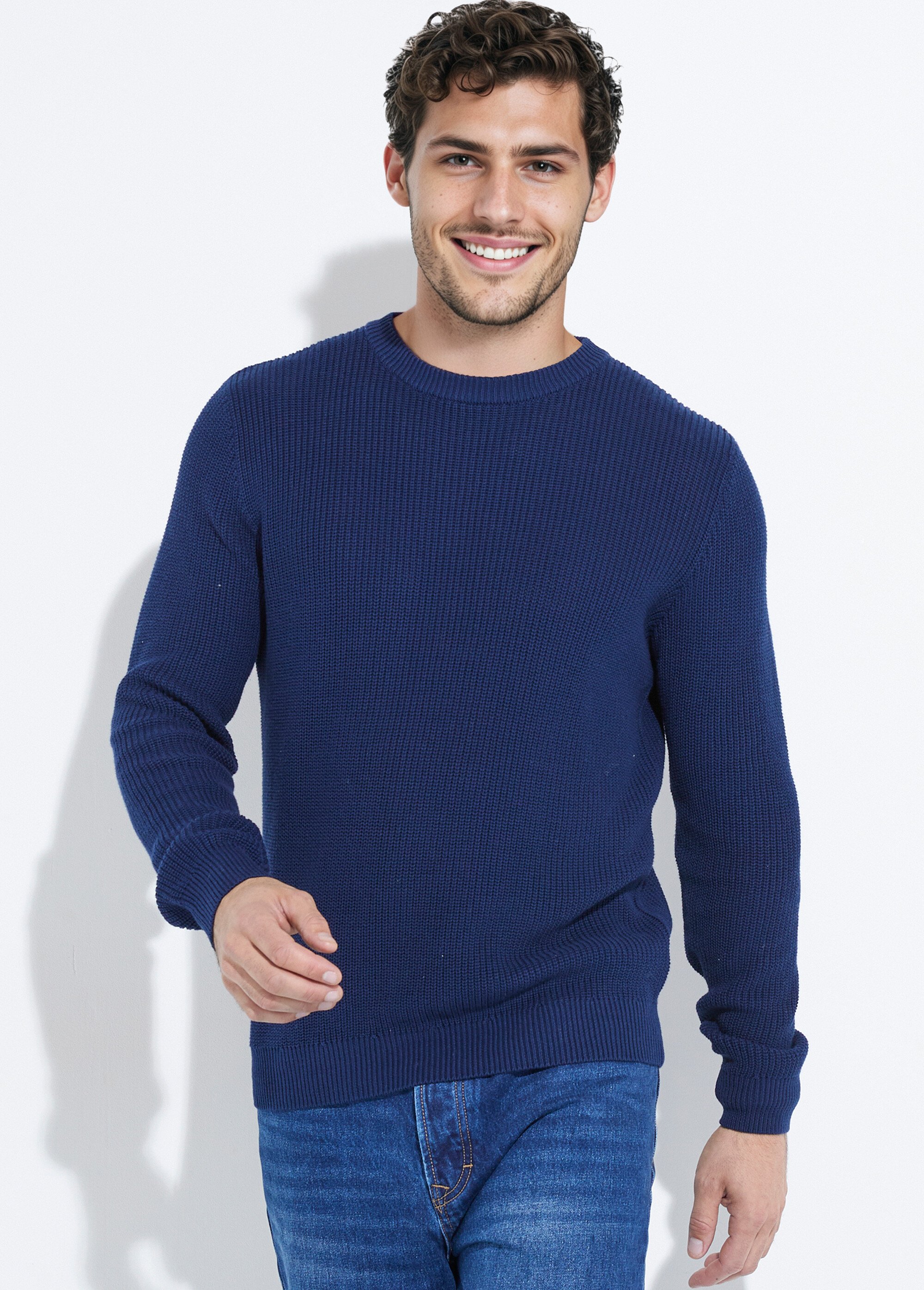 Pull col rond maille torsadée pur coton