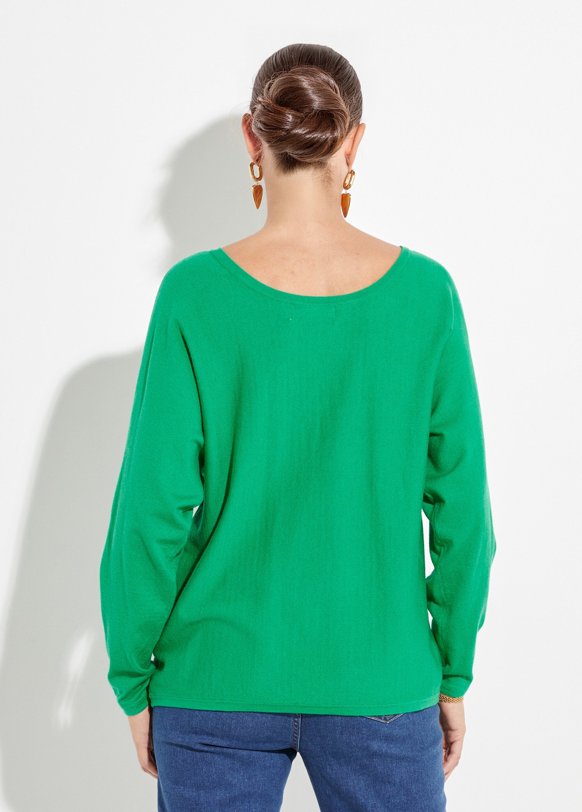 Pull col V maille fine éco-responsable Femme Vert JS-JP-6712 DO1